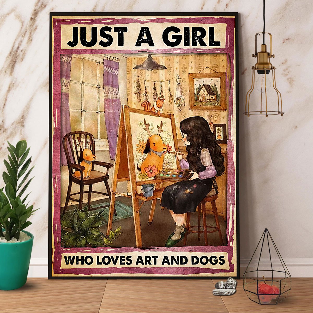 Art Just A Girl Who Loves Art And Dogs Satin Poster Portrait No Frame