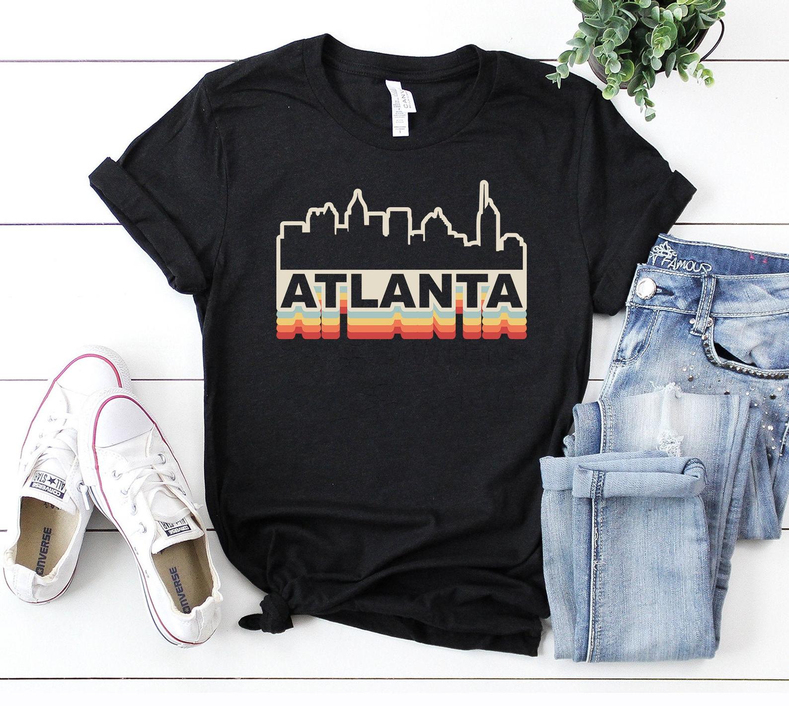 Atlanta Skyline Vintage Retro Gift Atlanta Georgia Atlanta Tourist Gift Atlanta Souvenir Atlanta Hometown T Shirt Black Unisex S-6XL