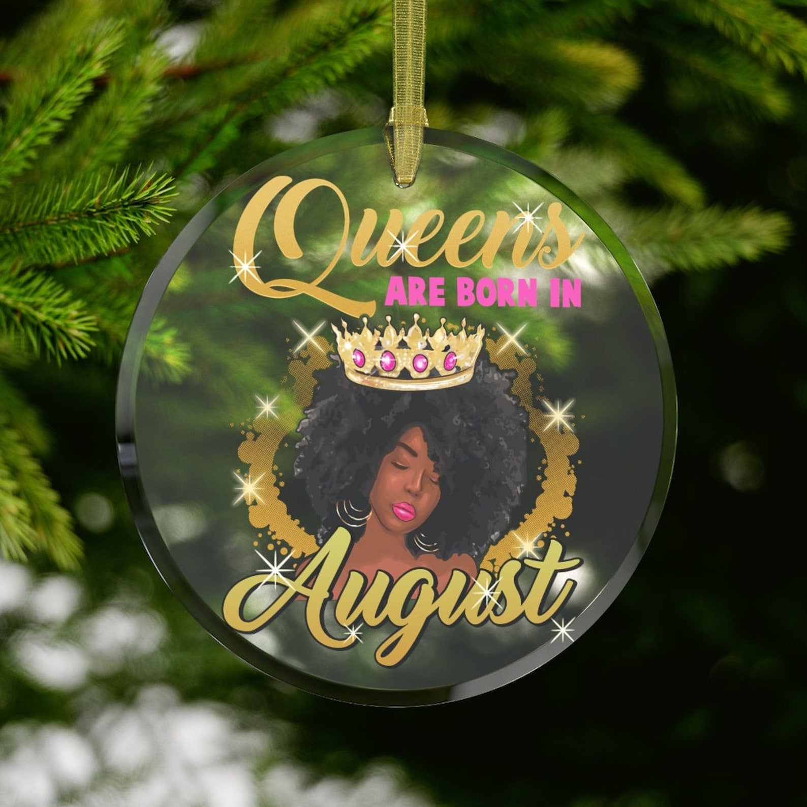 August Black Queen Birthday Black Girl Black Woman Gifts Black Women Afro Crown Christmas Ornament