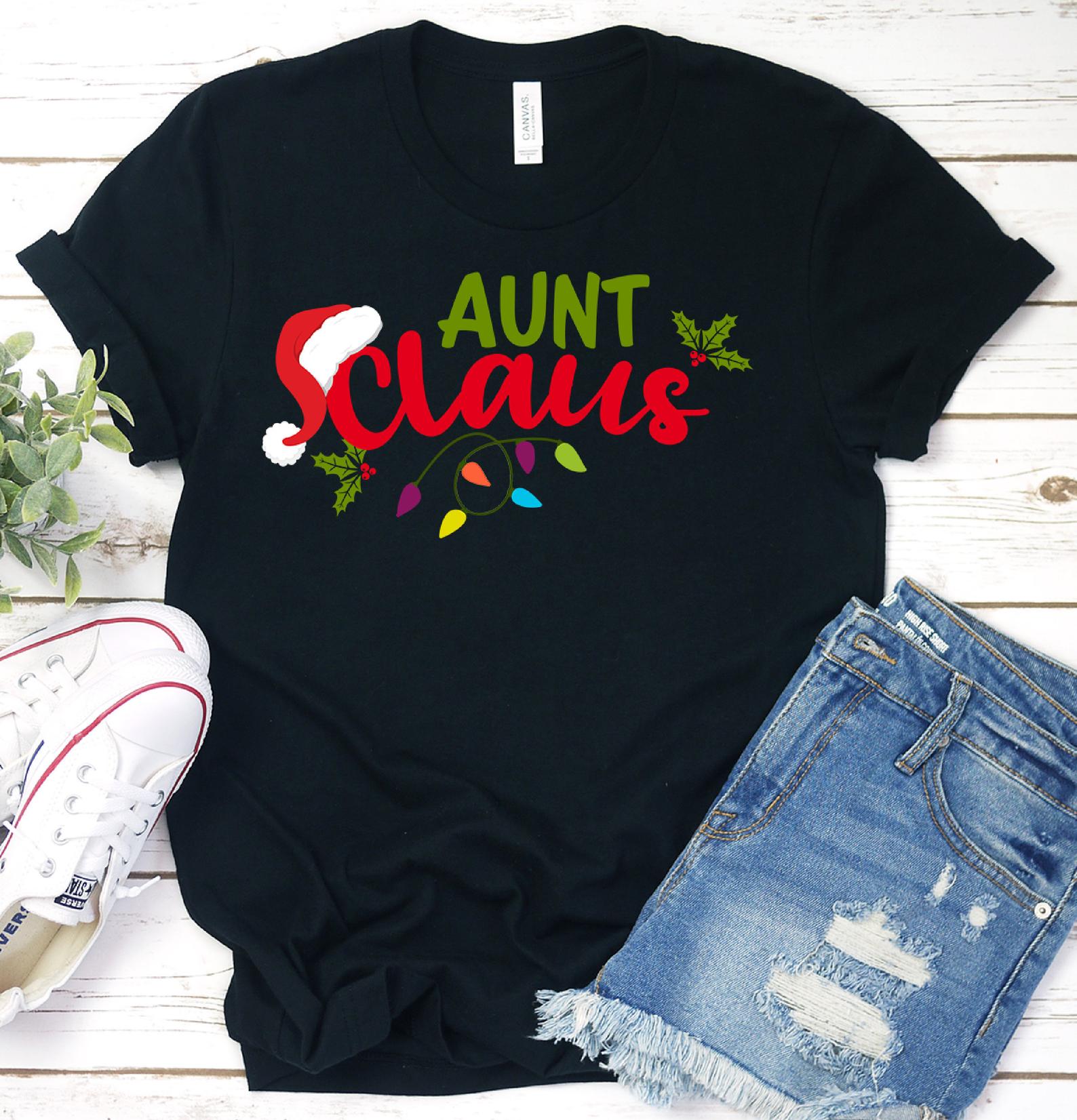 Aunt Claus T Shirt Black Unisex S-6XL