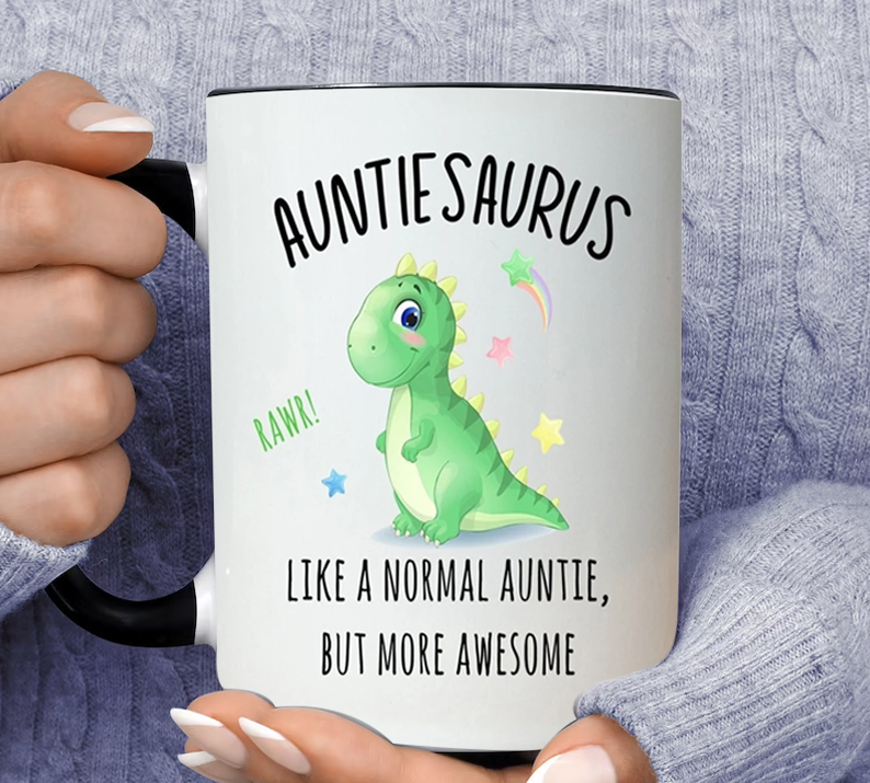 Auntie Saurus Like A Normal Auntie, But More Awesome Inner Color Accent Mug 11oz Coffee Tea Cup