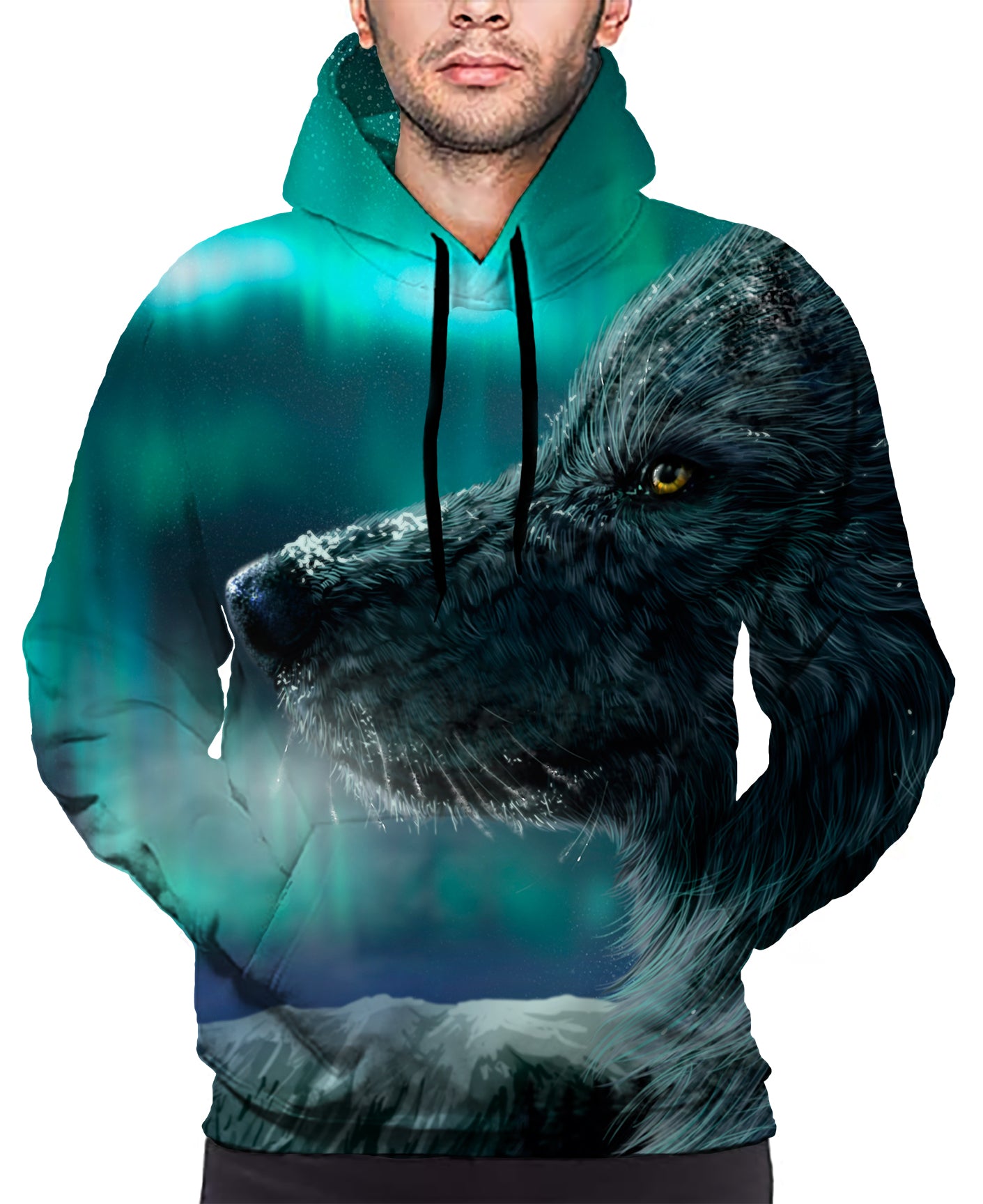 Aurora Wolf Print Long Sleeve Pullover Hoodie 3D Print Full S-5XL