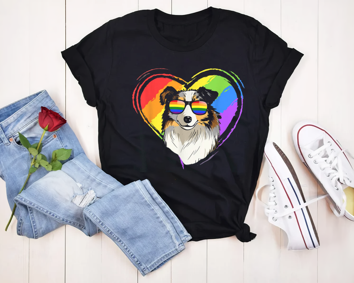 Australian Shepherd Rainbow Heart Gay Pride Lgbt T-shirt Unisex S-6xl