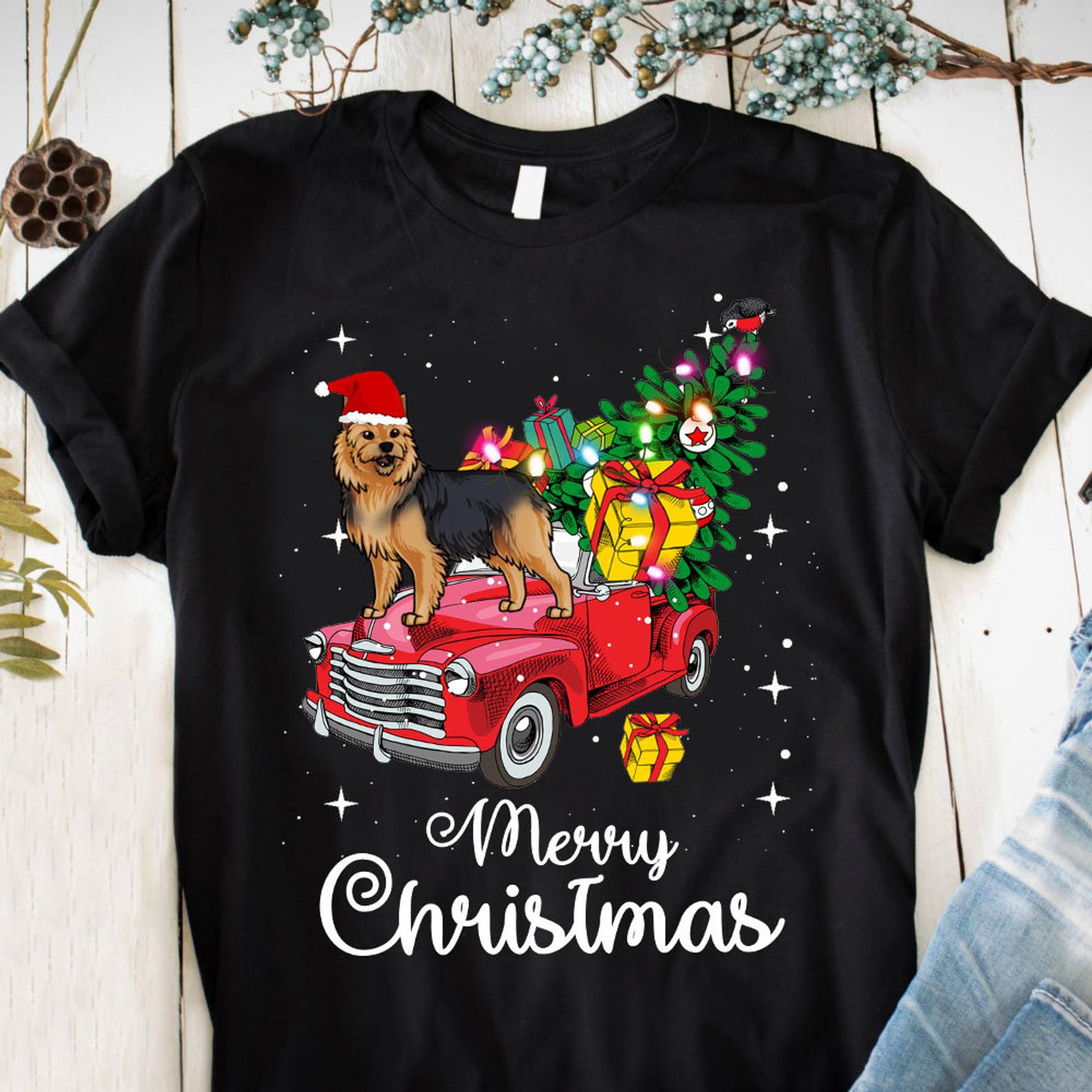 Australian Terrier Ride Red Truck Christmas Pajama T Shirt Black Unisex S-6XL