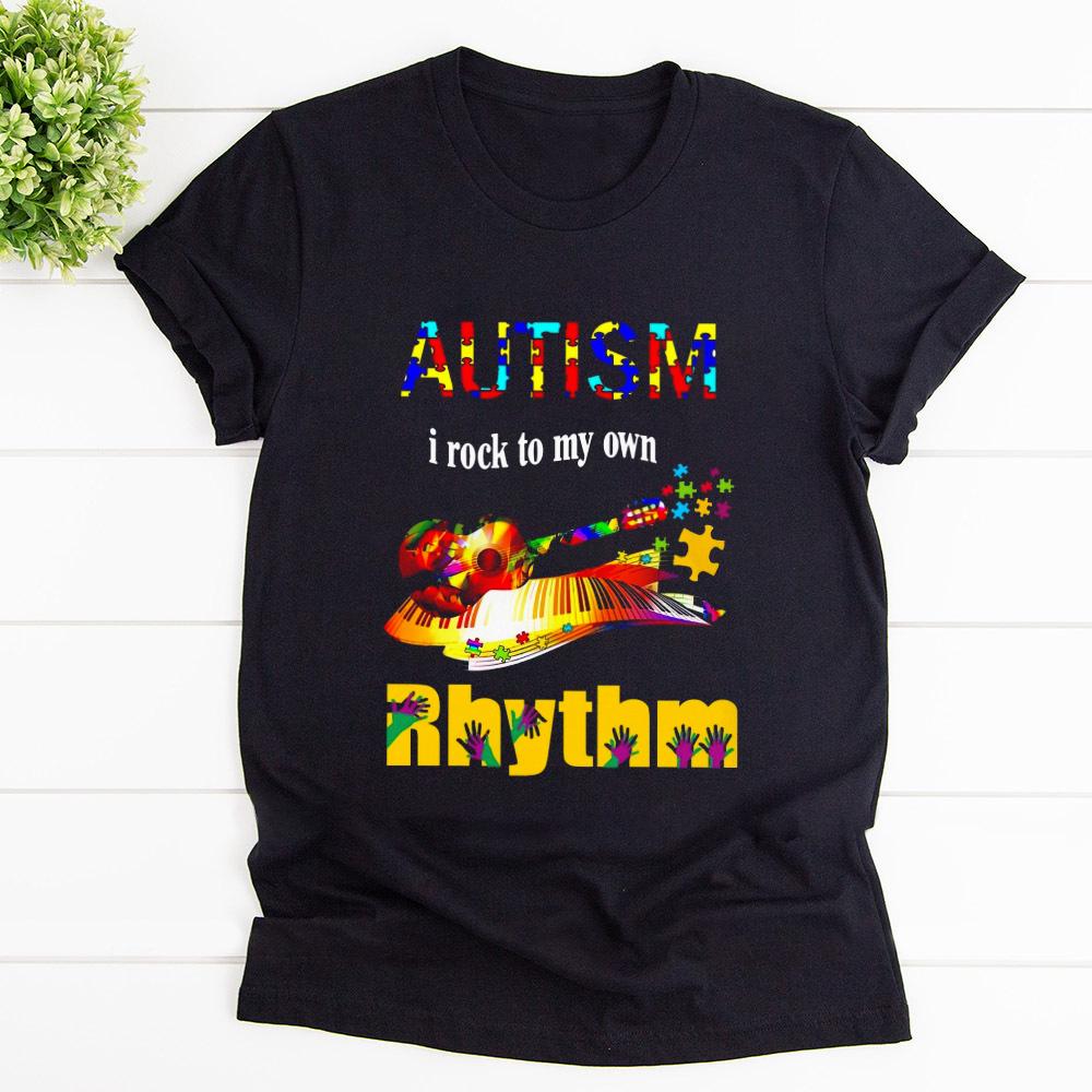 Autism Awareness I Rock To My Own Rhythm Guitar Piano T Shirt Black Unisex S-6XL