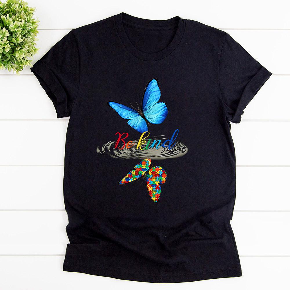 Autism be kind cute blue butterfly T Shirt Black Unisex S-6XL