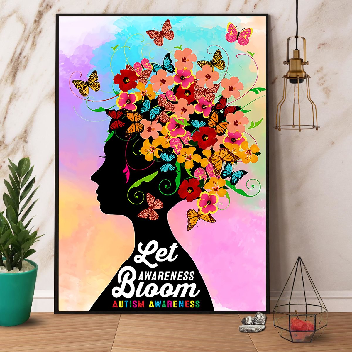 Autism Butterfly Let Awareness Bloom Autism Awareness Satin Poster Portrait No Frame