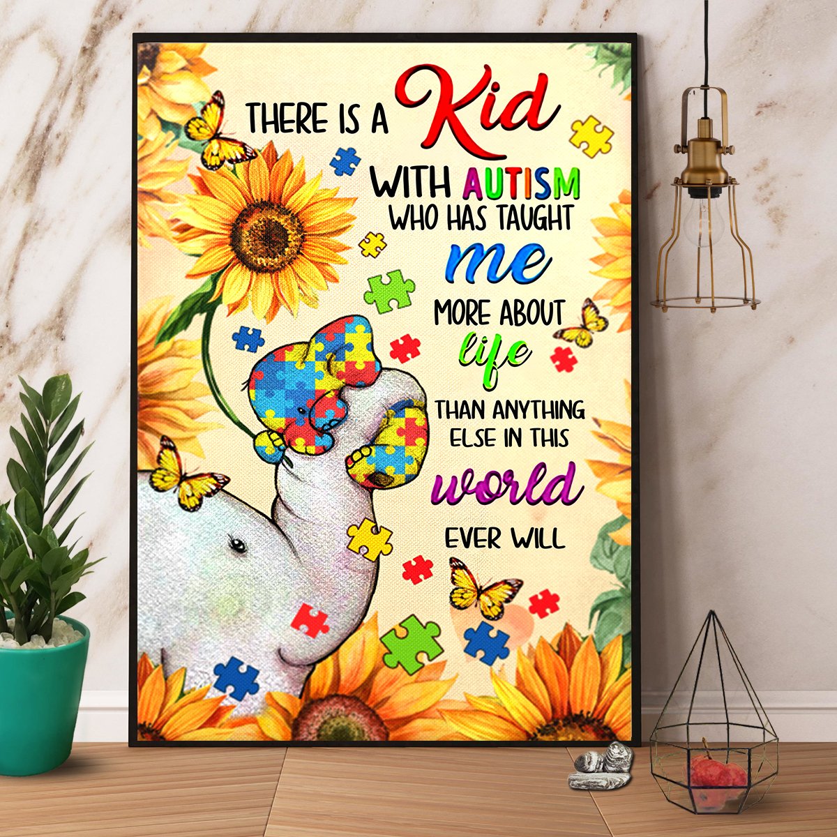 Autism Elephant There Is A Kid With Autism Awareness Satin Poster Portrait No Frame