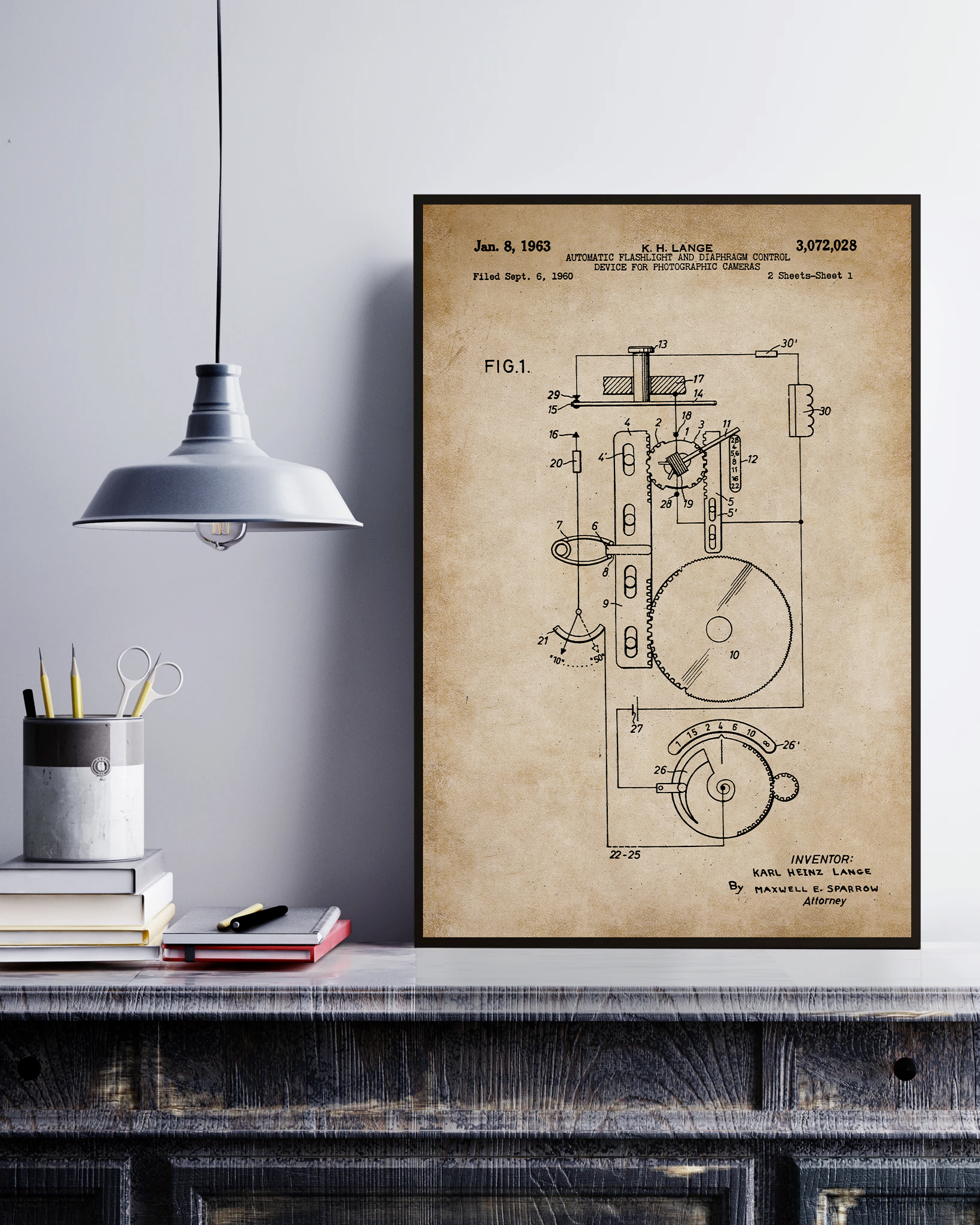 Automatic Flashlight And Diaphragm Control Device For Photographic Cameras Sheet 1, Lange Karl Heinz's Patent Poster No Frame