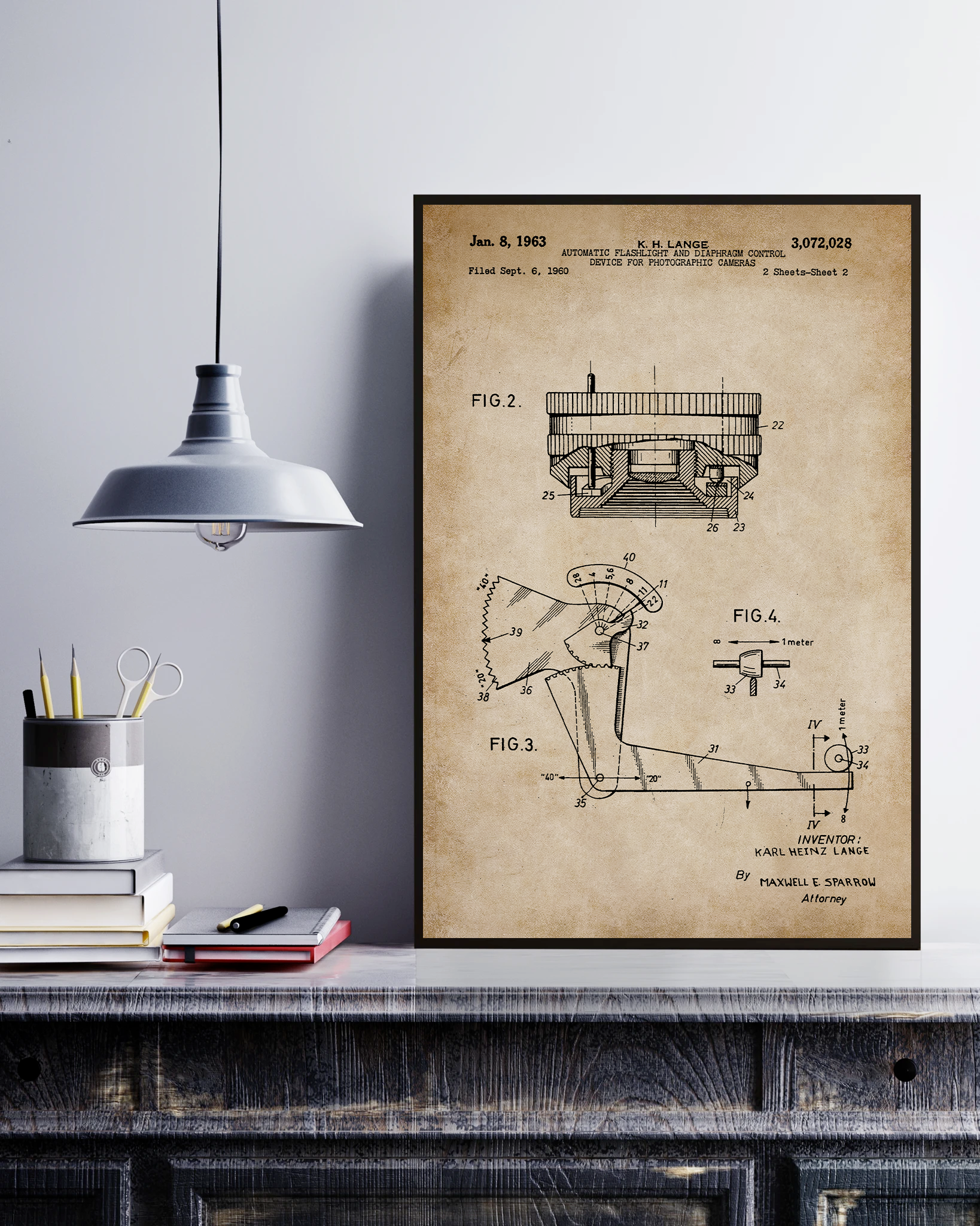 Automatic Flashlight And Diaphragm Control Device For Photographic Cameras Sheet 2, Lange Karl Heinz's Patent Poster No Frame