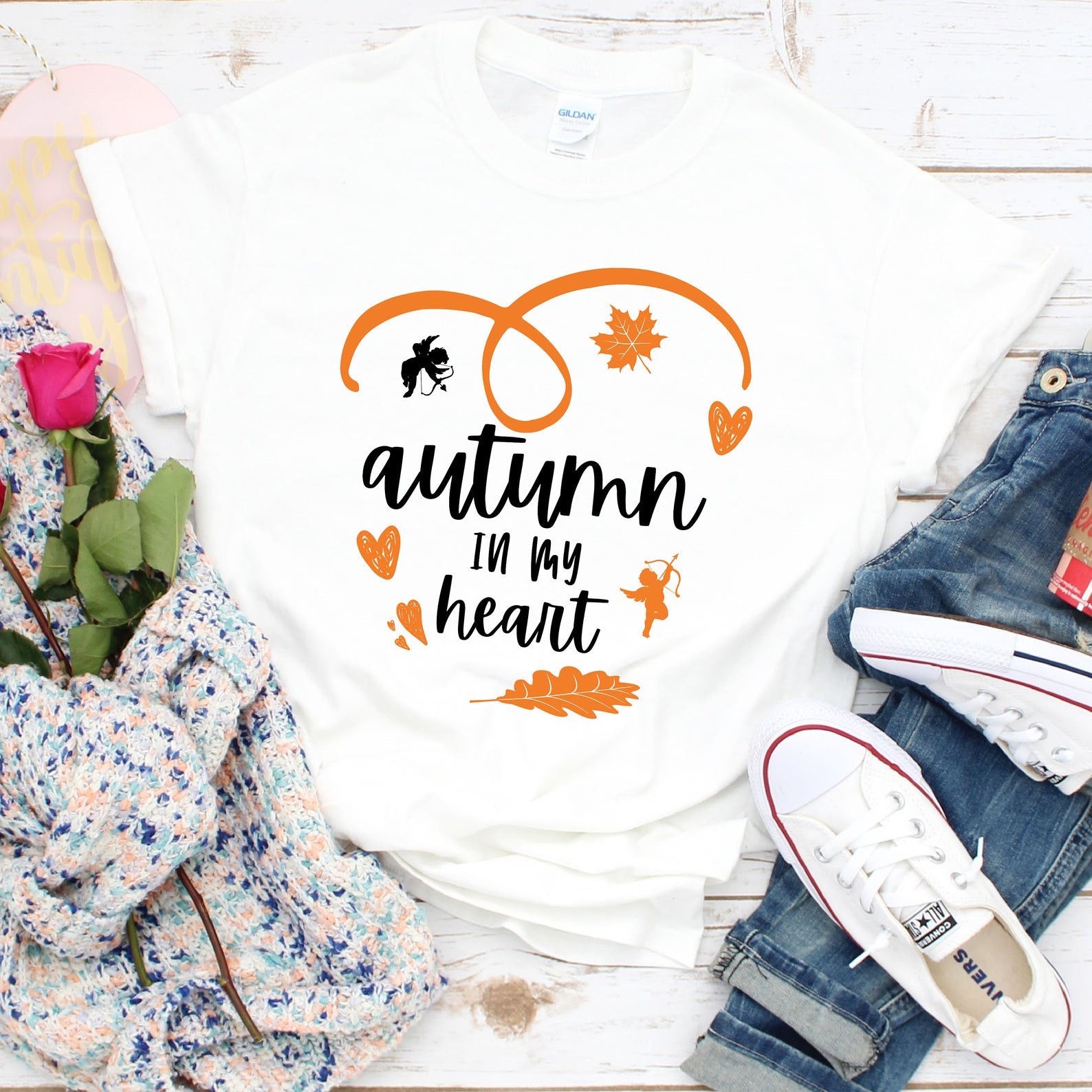 Autumn in My Heart Women T Shirt White S-3XL