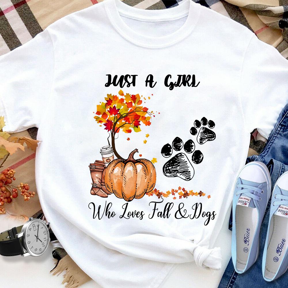 Autumn Just A Girl Who Loves Falls & Dogs Women T Shirt White S-3XL