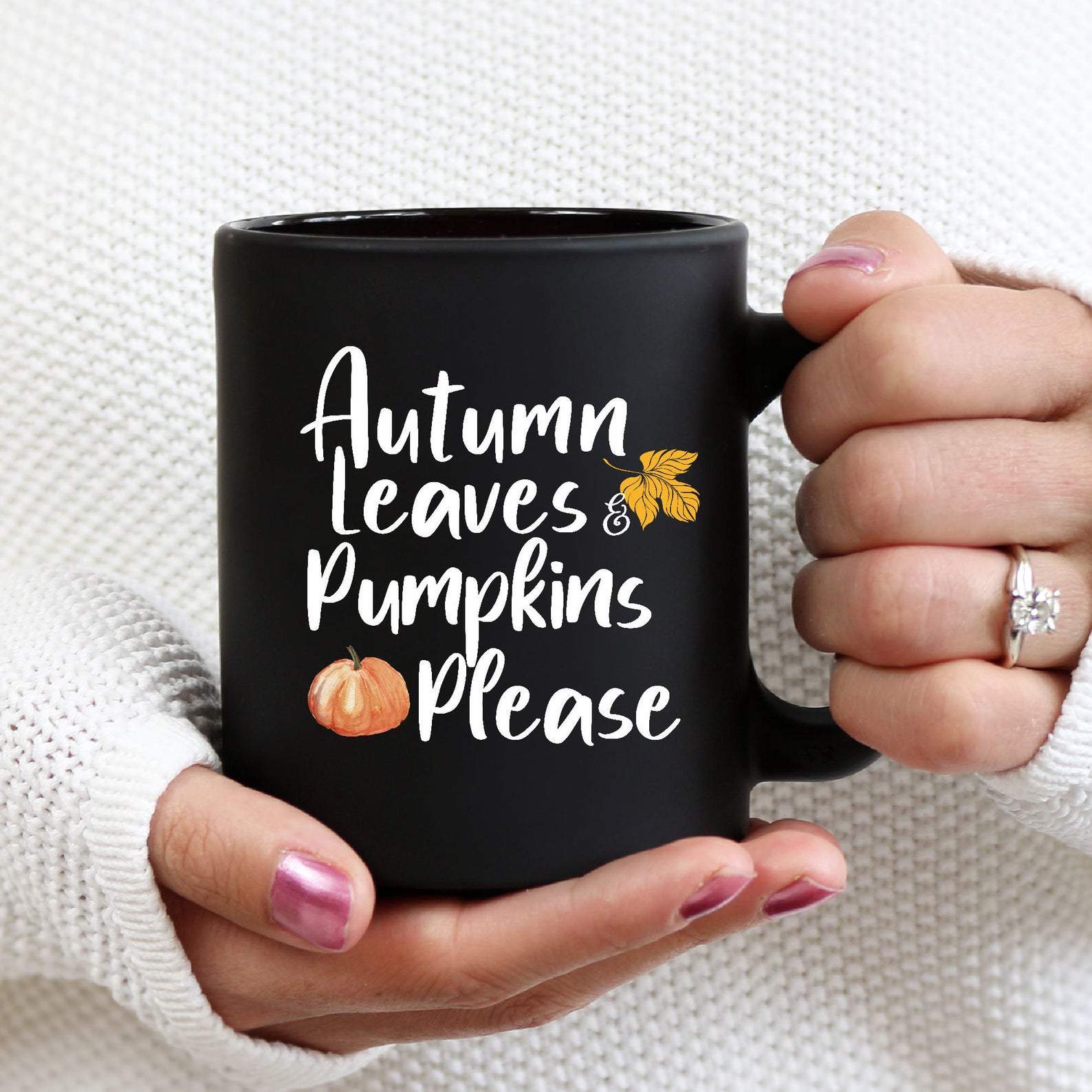 Autumn leaves pumpkins please Women Mug Black Ceramic 11-15oz Coffee Tea Cup