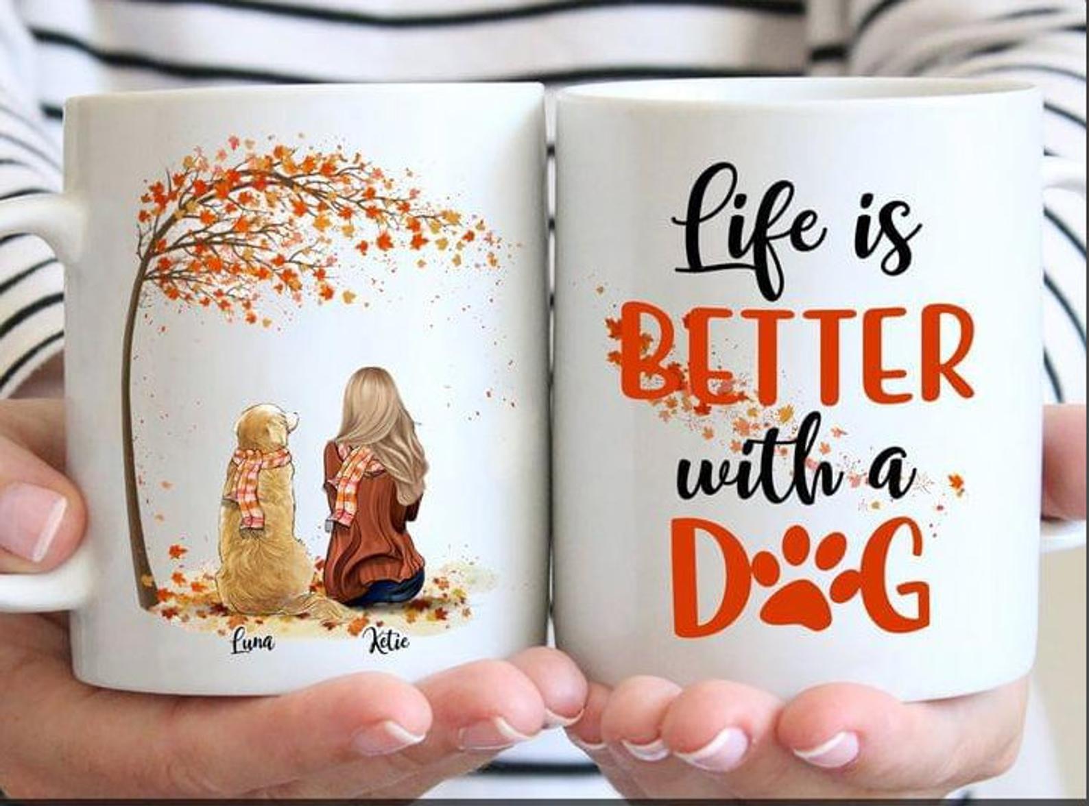 Autumn Life Is Better With A Dog Mug White Ceramic 11-15oz Coffee Tea Cup