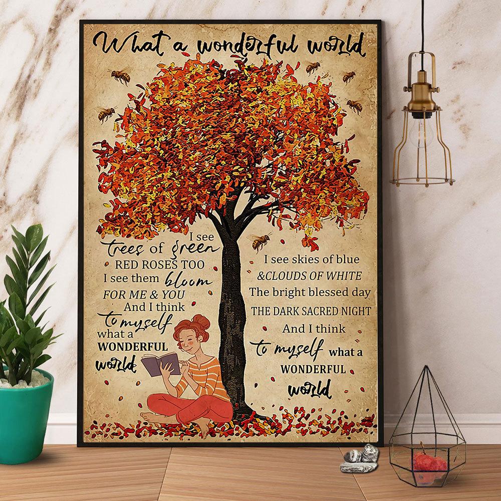 Autumn Reading Girl What A Wonderful World Satin Poster Portrait No Frame