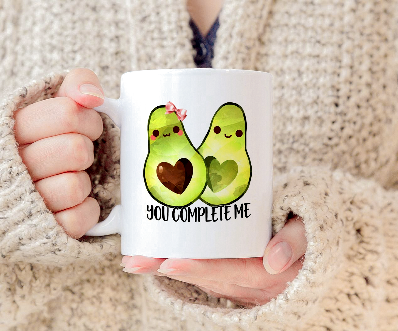 Avocado Mug You Complete Me Valentine'S Day Mug White Ceramic 11-15oz Coffee Tea Cup