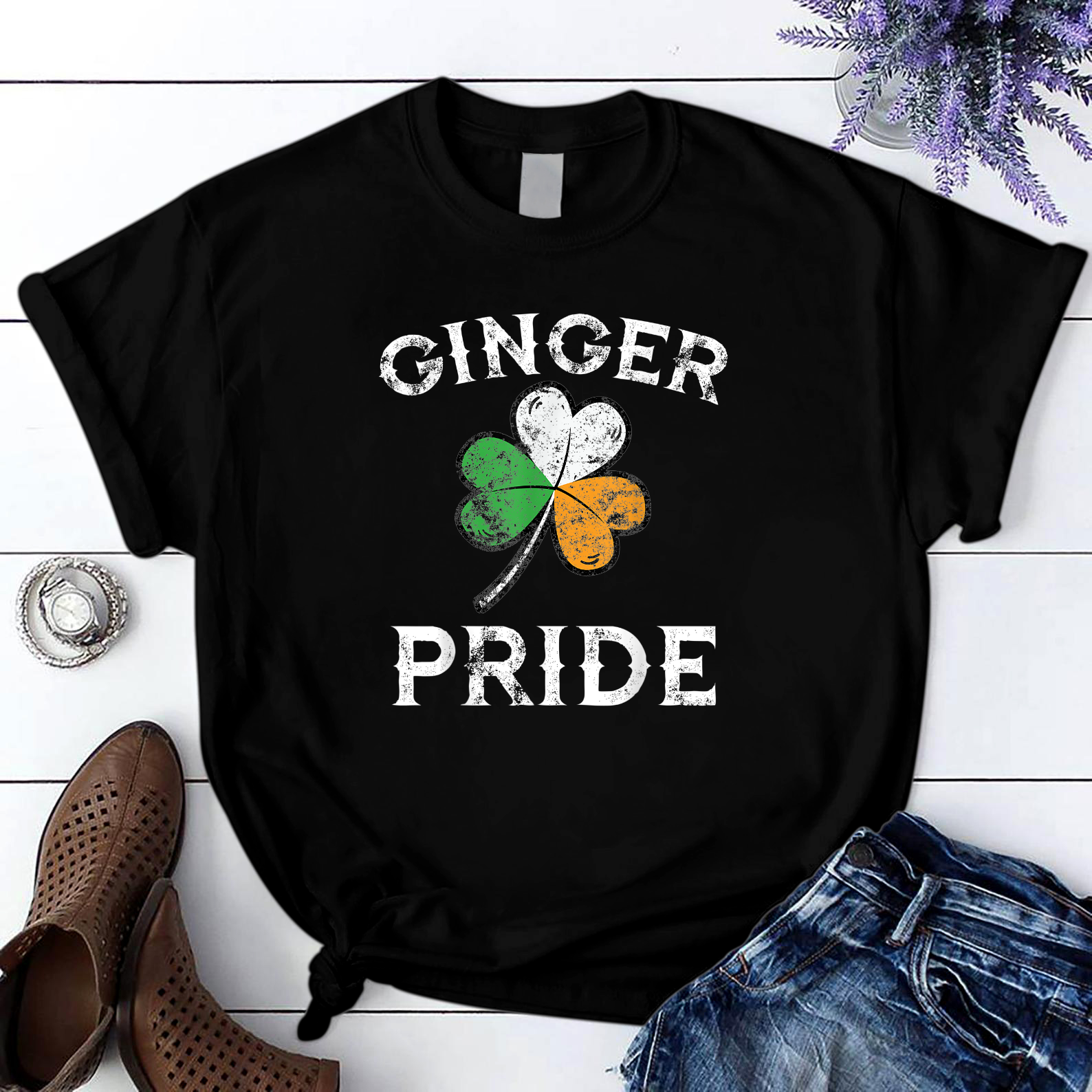 Awesome Ginger Pride St Patricks Day Irish Flag Clover T Shirt Black Unisex S-6Xl