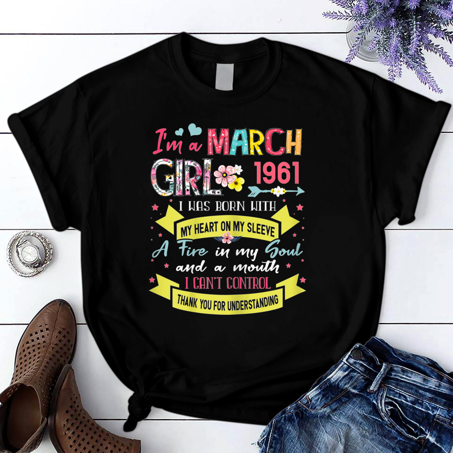 Awesome Since 1961 60Th Birthday I'M A March Girl 1961 T Shirt Black Unisex S-6Xl