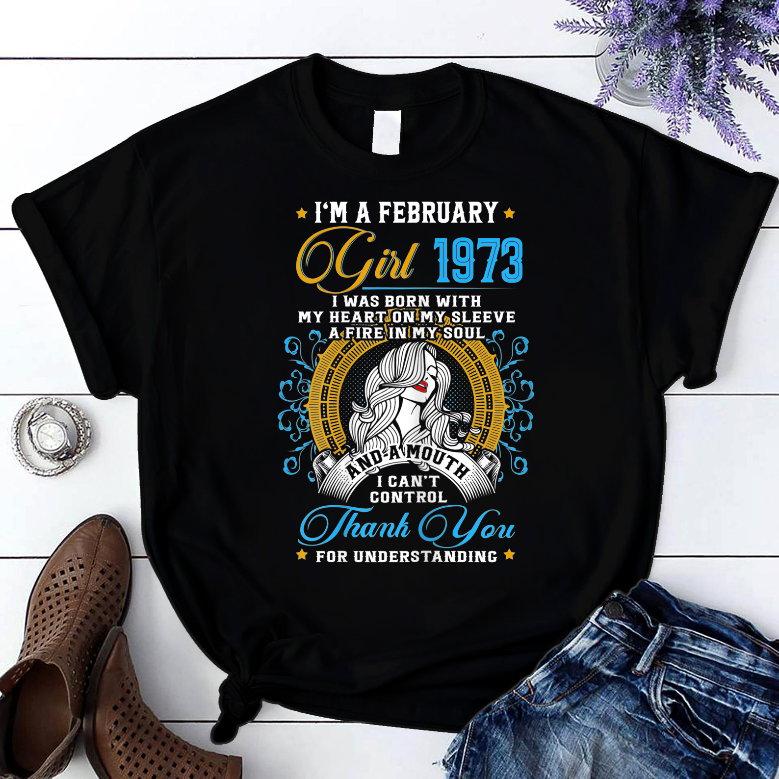 Awesome Since 1973 48Th Birthday I'M A February Girl 1973 T Shirt Black Women S-3Xl