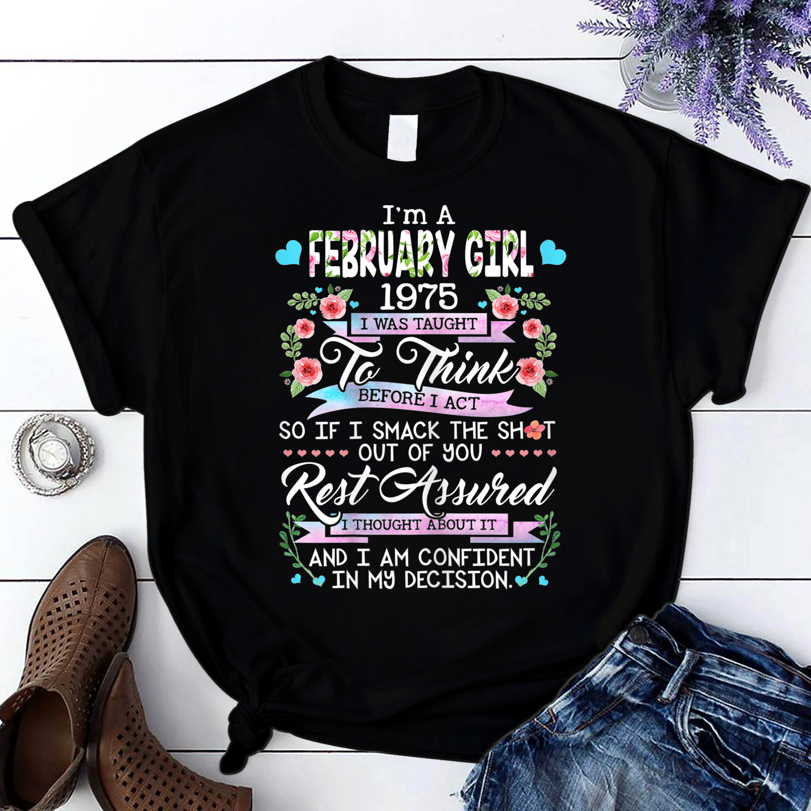 Awesome Since 1975 46Th Birthday I'M A February Girl 1975 T Shirt Black Women S-3Xl