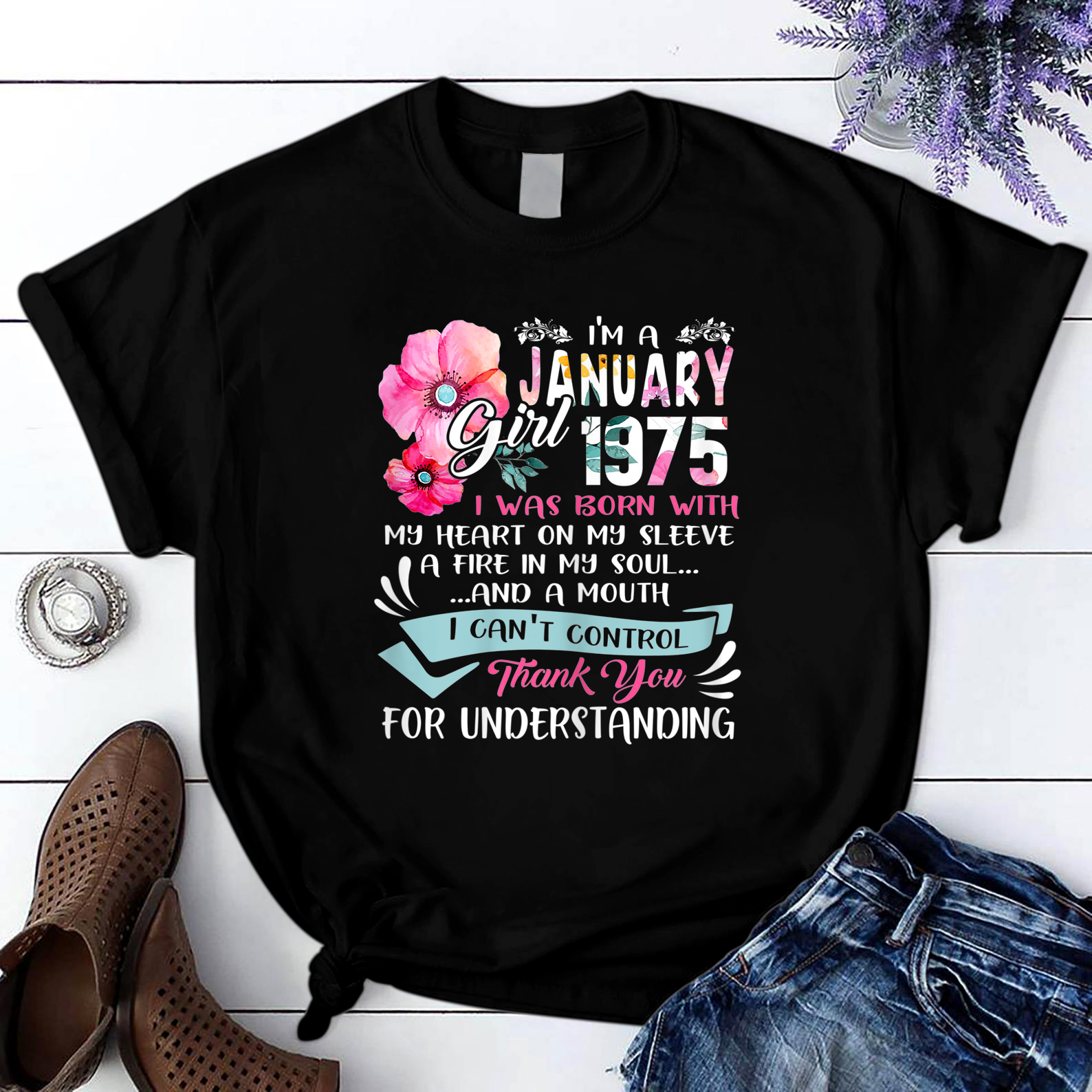 Awesome Since 1975 46th Birthday Im A January Girl 1975 T Shirt Black Unisex S-6XL