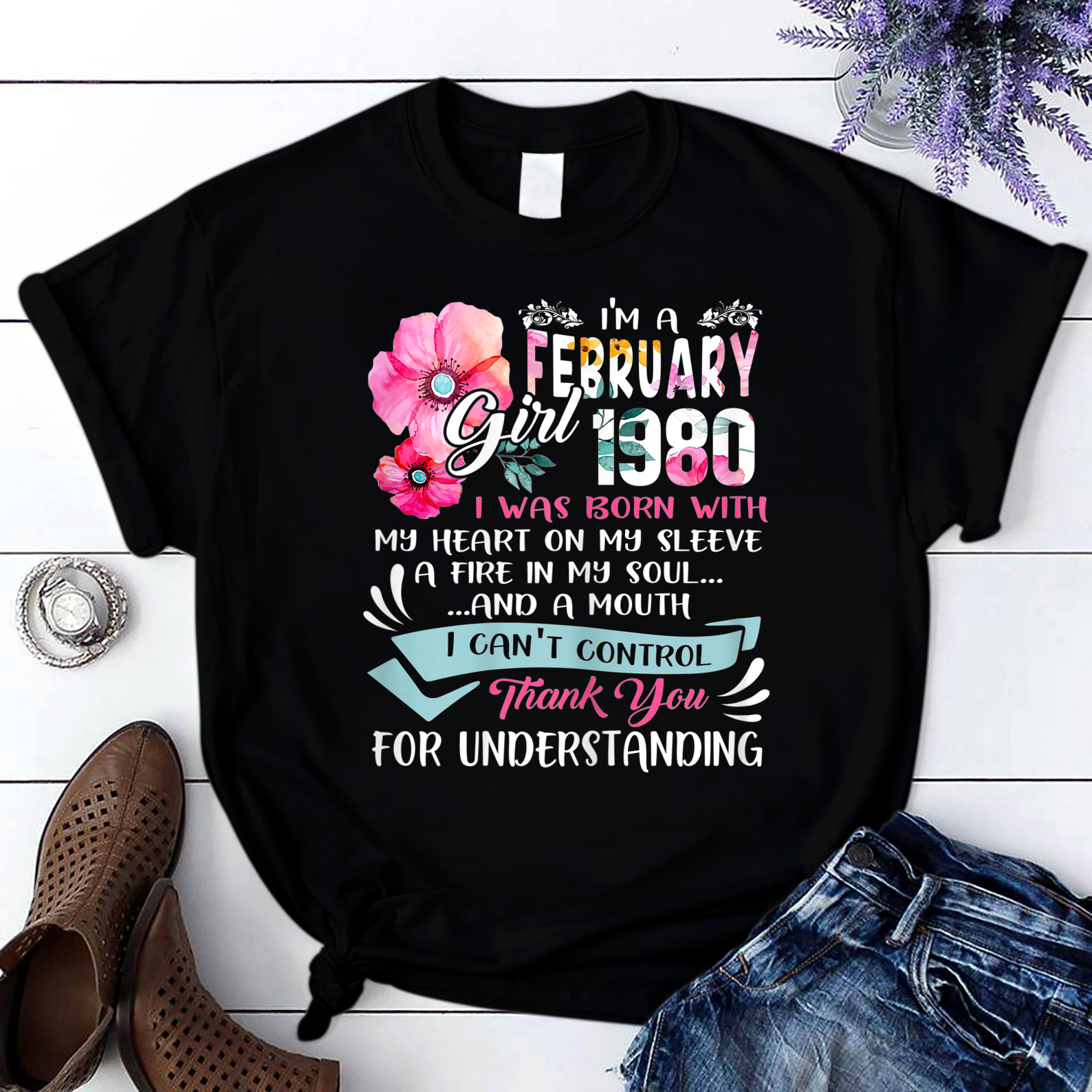 Awesome Since 1980 41St Birthday I'M A February Girl 1980 T Shirt Black Women S-3Xl