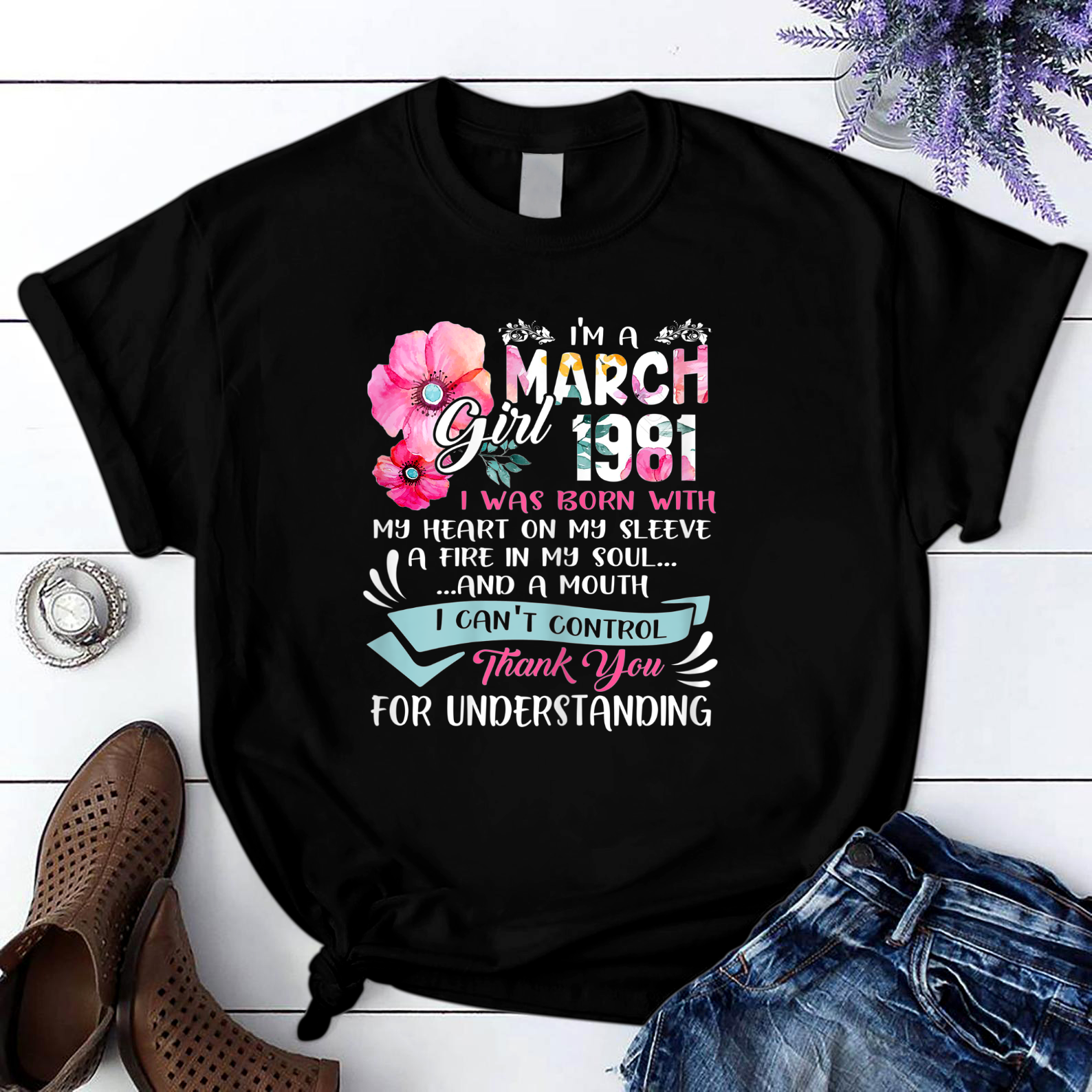 Awesome Since 1981 40Th Birthday I'M A March Girl 1981 T Shirt Black Unisex S-6Xl