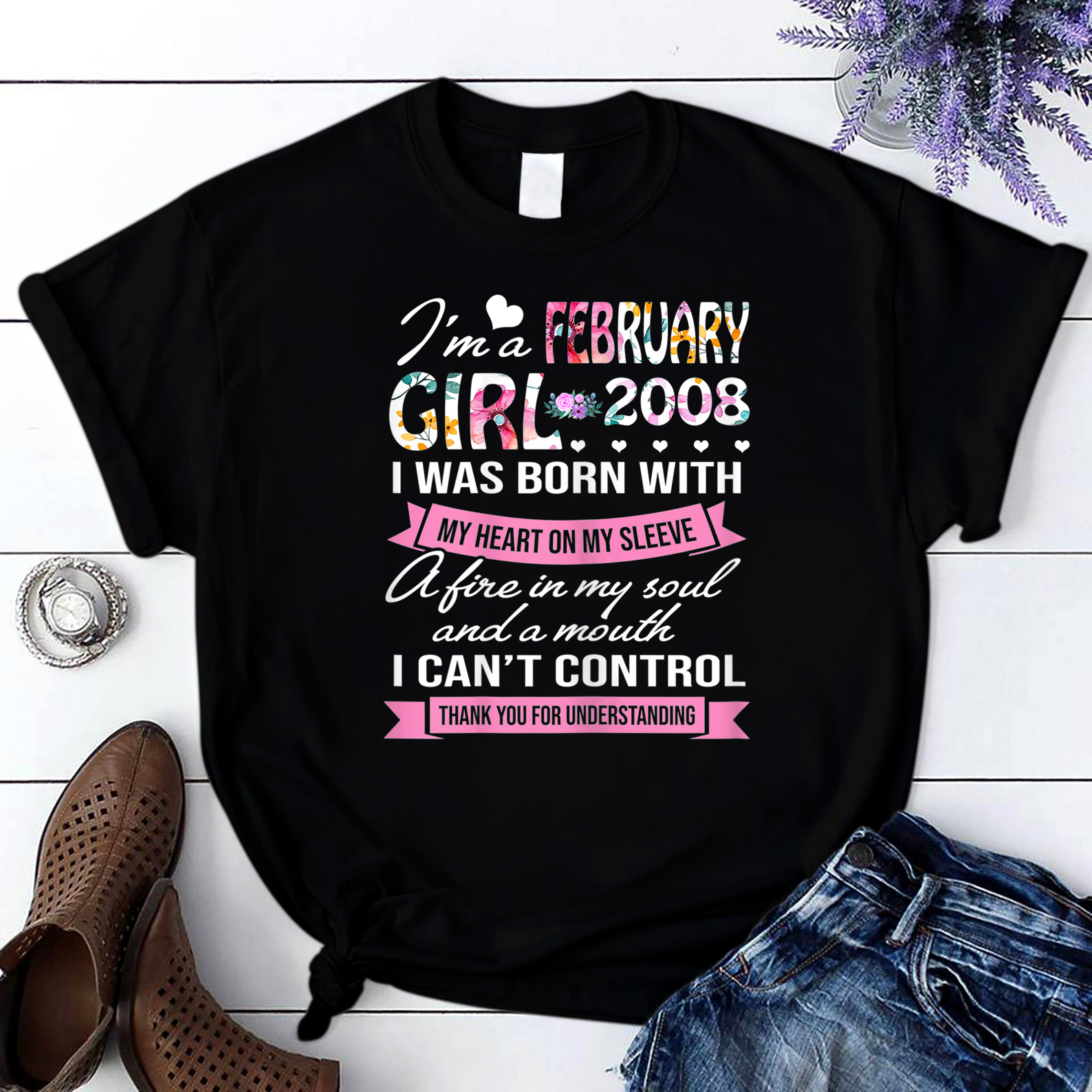 Awesome Since 2008 13Th Birthday I'M A February Girl 2008 T Shirt Black Women S-3Xl