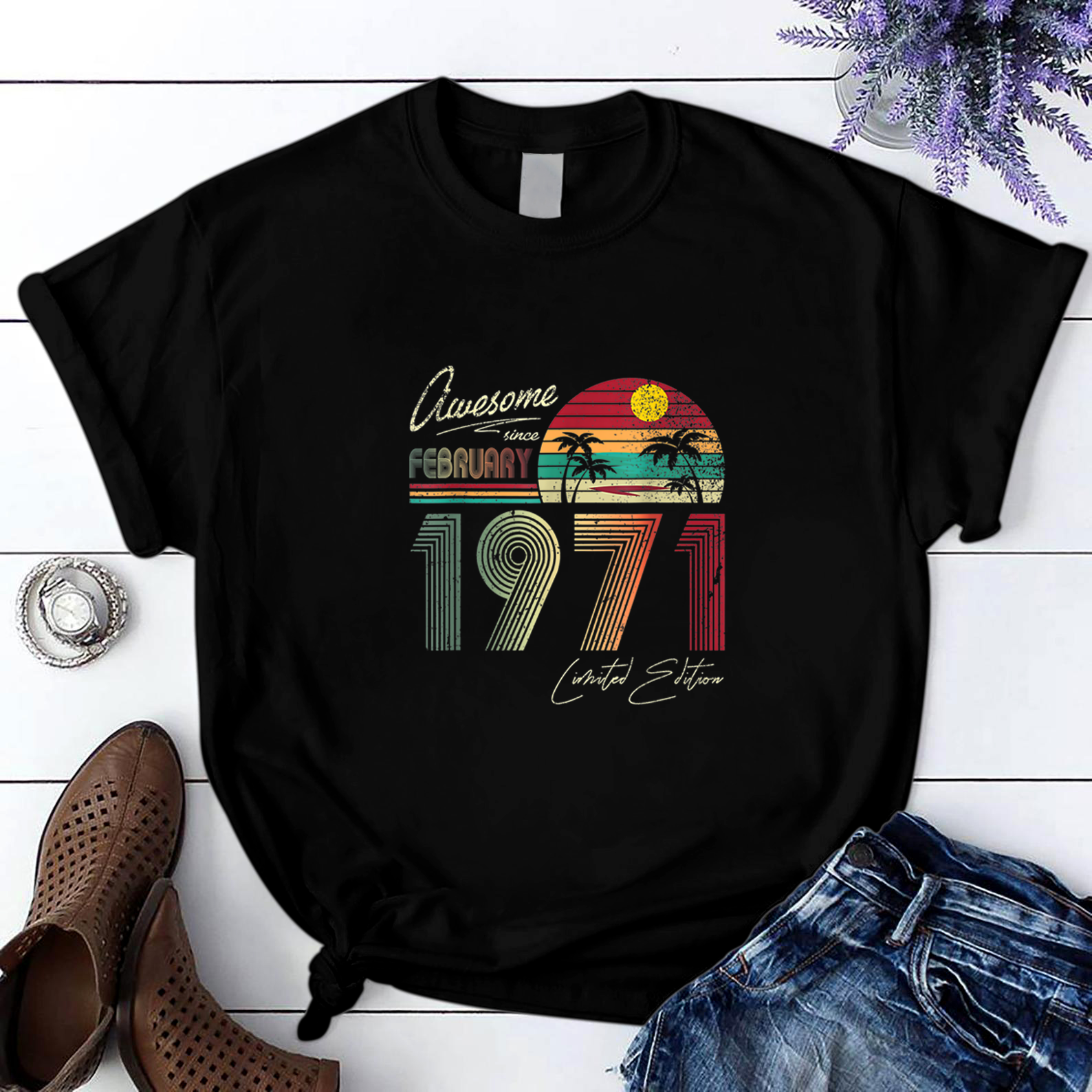 Awesome Since February 1971 Shirt Vintage 49 Years Old T Shirt Black Unisex S-6Xl