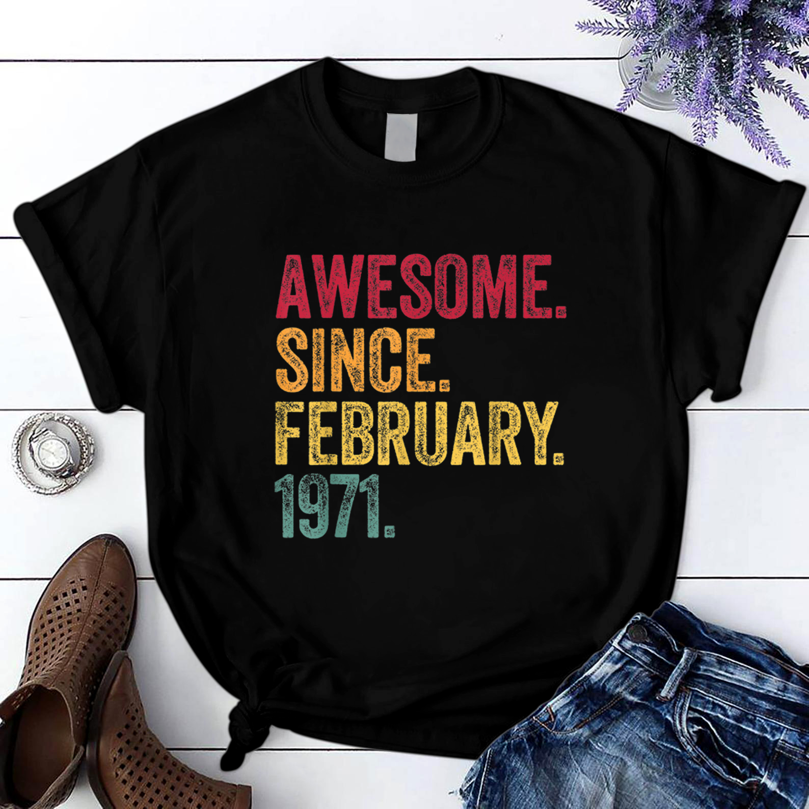 Awesome Since February 1971 T Shirt Black Unisex S-6Xl