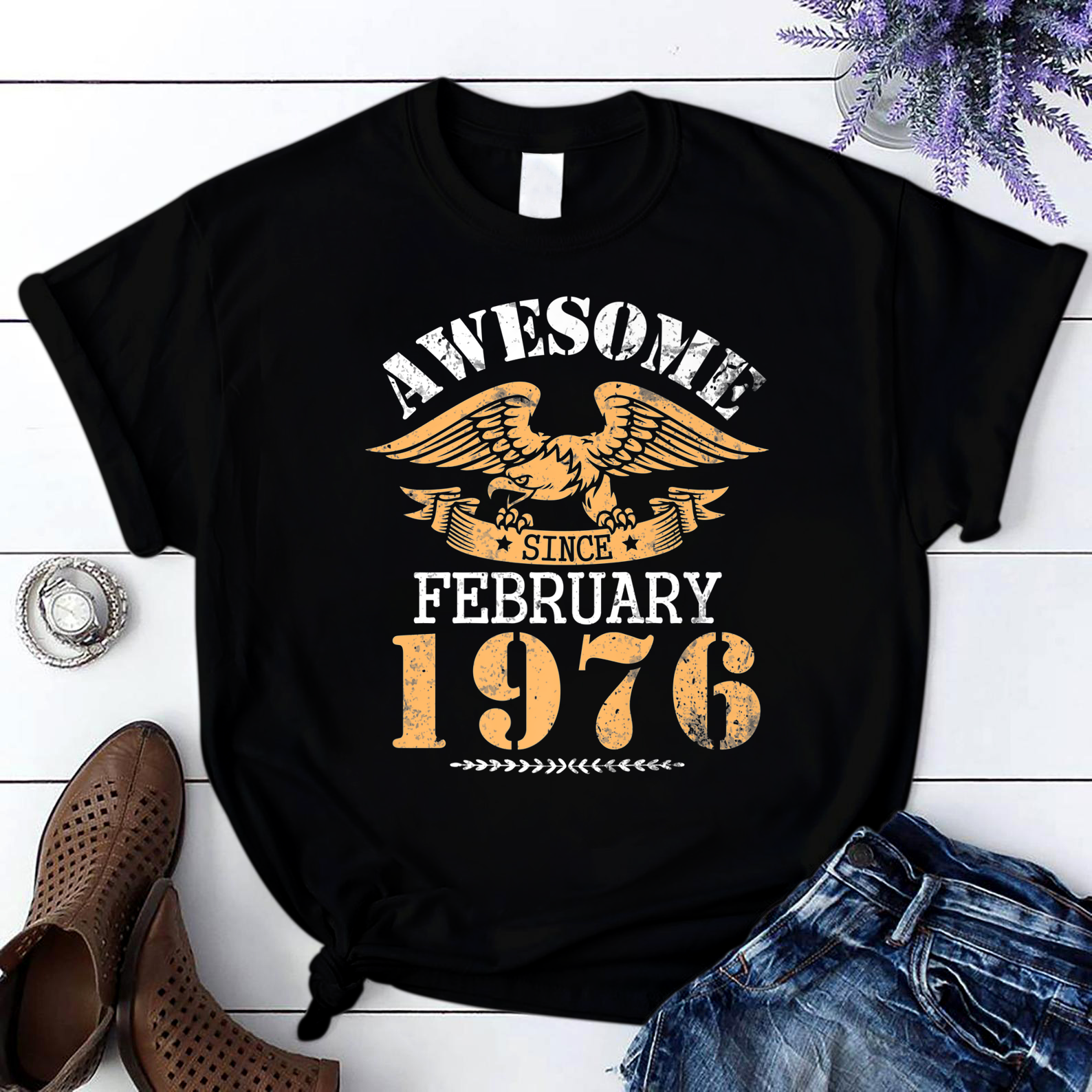 Awesome Since February 1976 Happy My Birthday 45 Years Old T Shirt Black Unisex S-6Xl