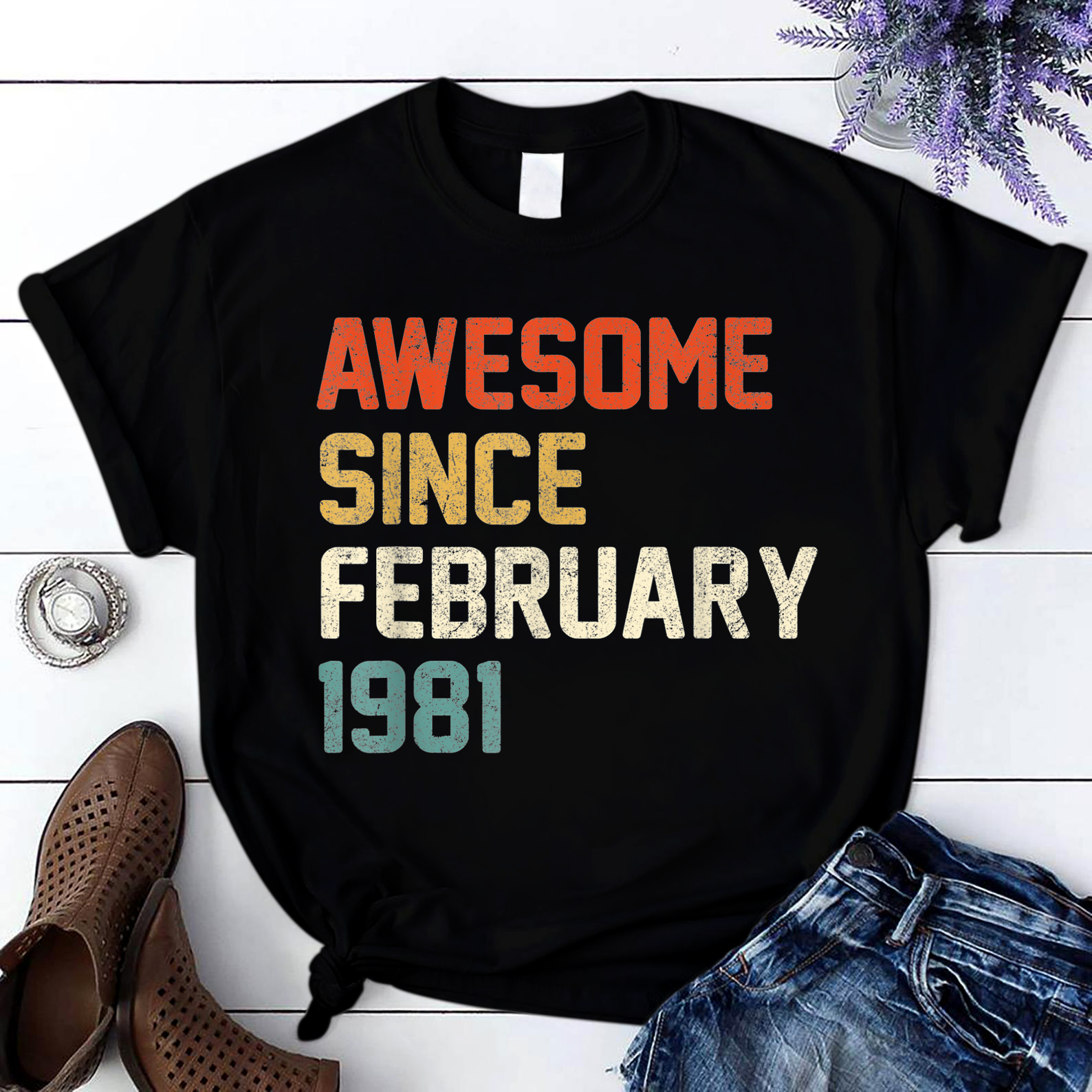 Awesome Since February 1981 40Th Birthday Gift 40 Year Old T Shirt Black Unisex S-6Xl