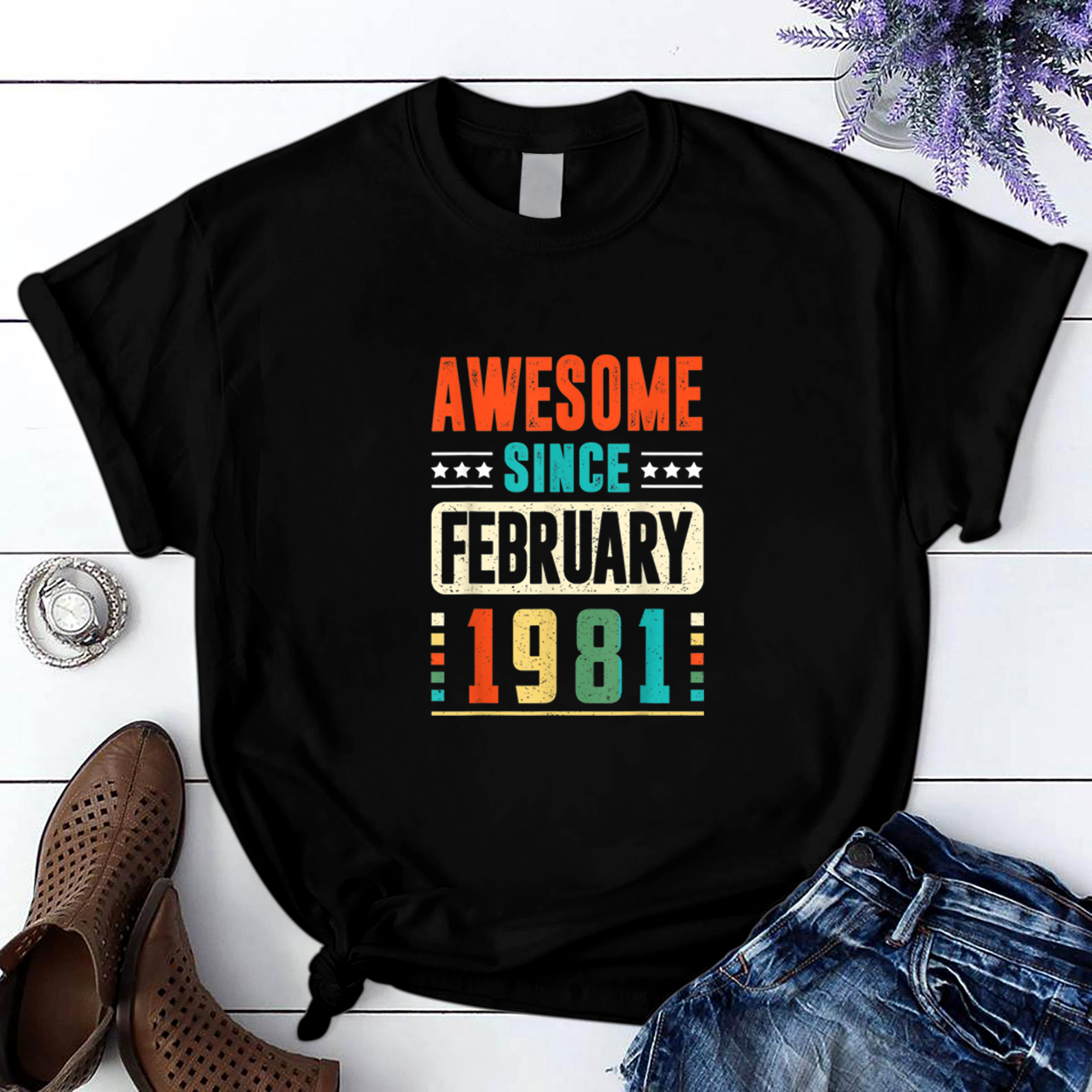 Awesome Since February 1981 T Shirt Black Unisex S-6Xl