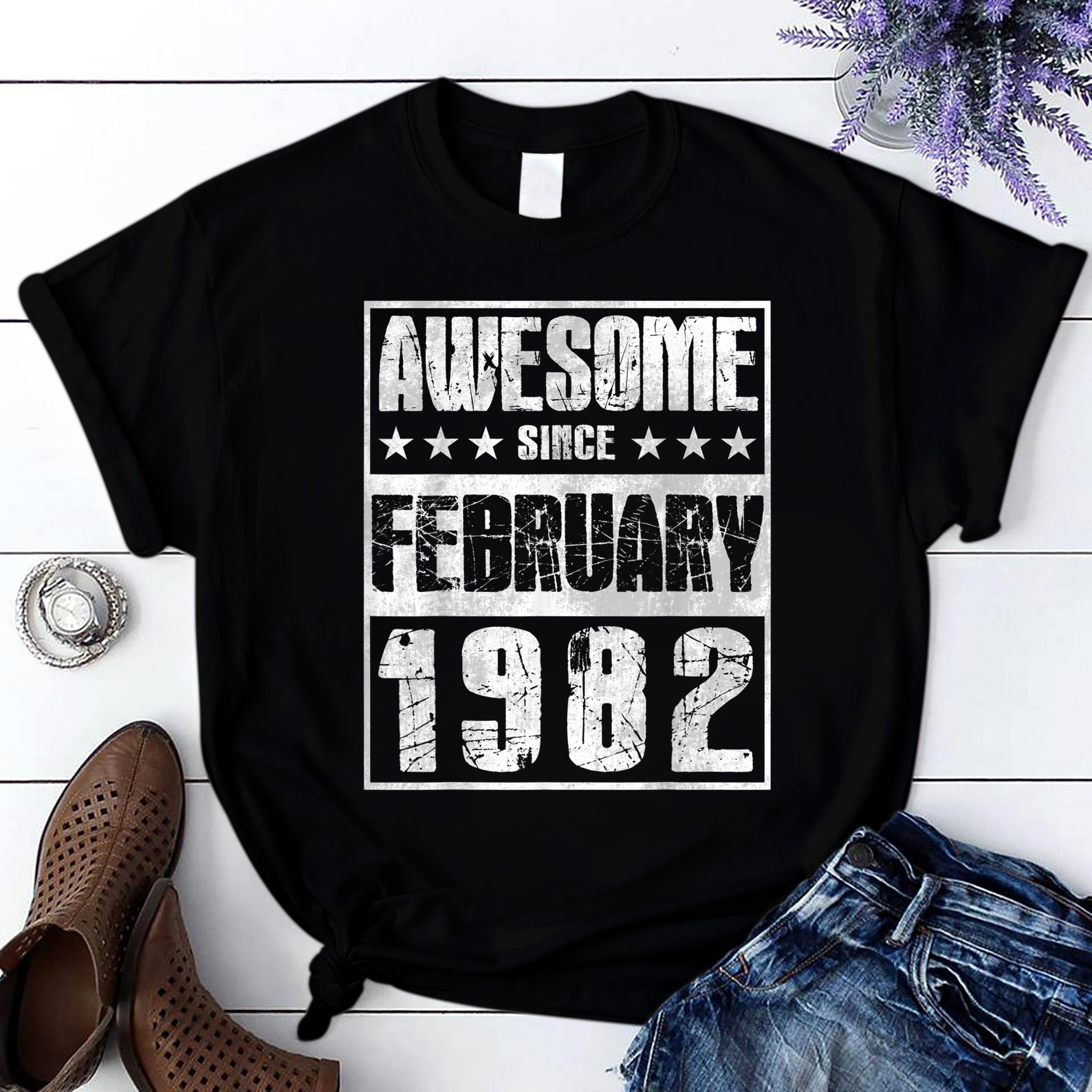 Awesome Since February 1982 38Th Birthday Gift Decorations T Shirt Black Unisex S-6Xl