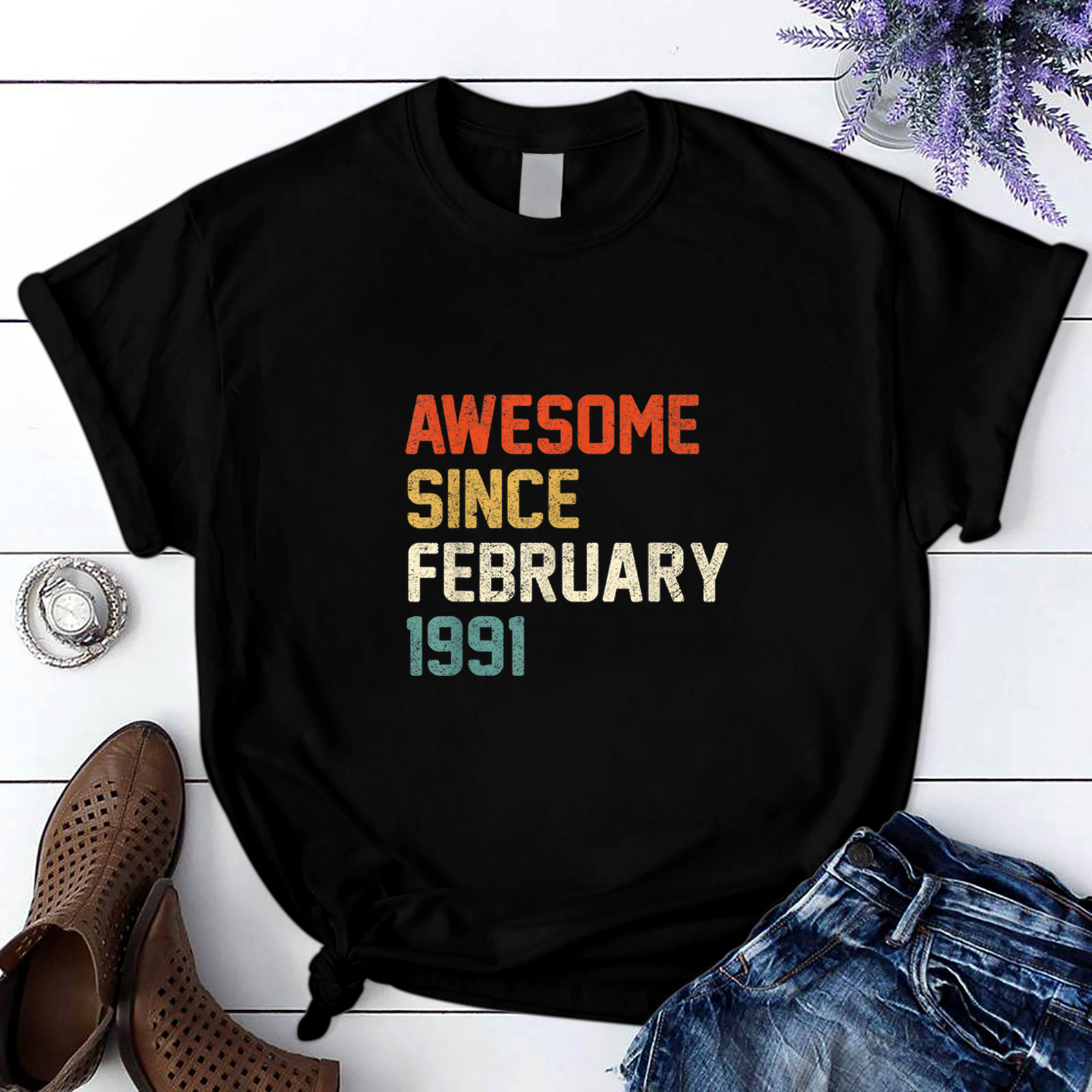 Awesome Since February 1991 T Shirt Black Unisex S-6Xl