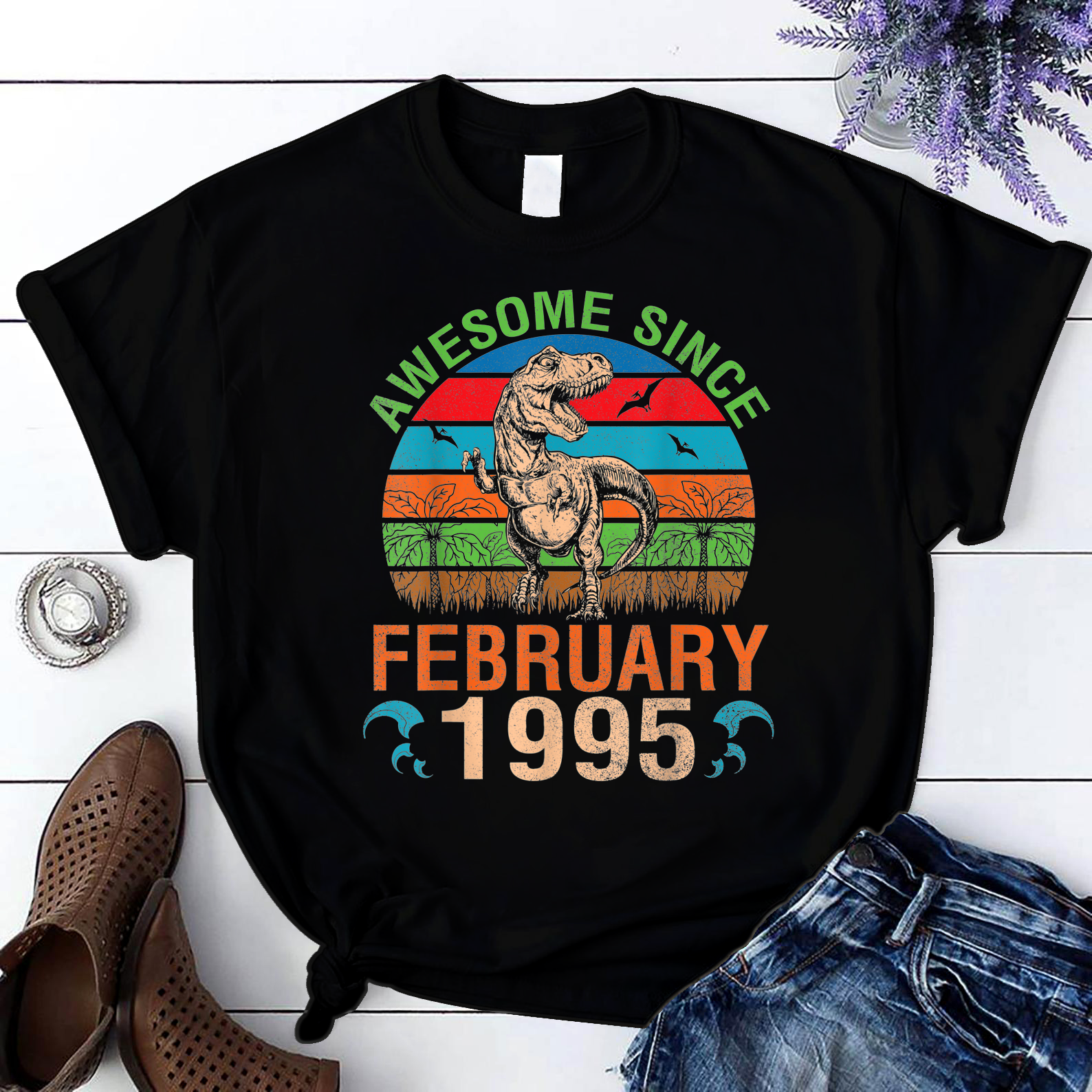 Awesome Since February 1995 Happy My Birthday 26 Years Old T Shirt Black Unisex S-6Xl