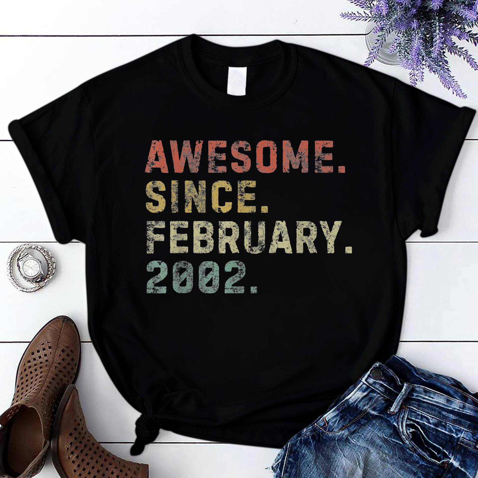 Awesome Since February 2002 19Th Birthday Gift 19 Years Old T Shirt Black Unisex S-6Xl