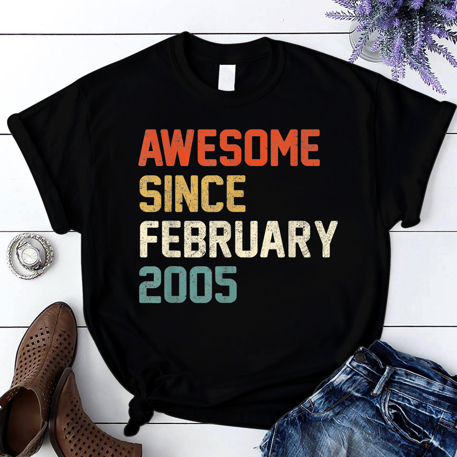 Awesome Since February 2005 16Th Birthday Gift 16 Year Old T Shirt Black Unisex S-6Xl