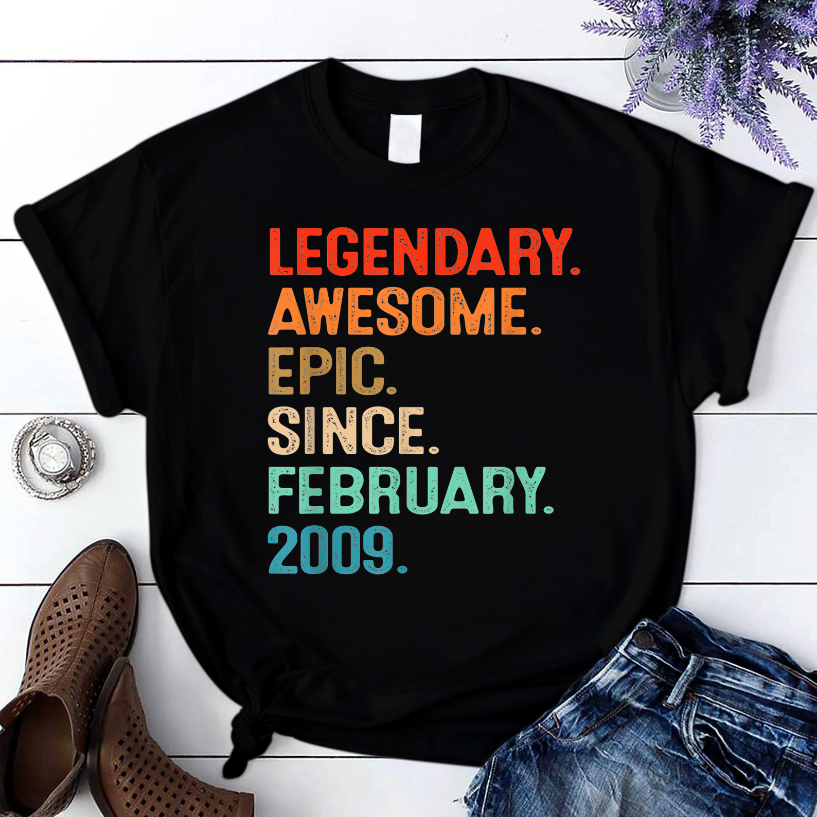 Awesome Since February 2009 12Th Birthday Gift 12 Year Old T Shirt Black Unisex S-6Xl