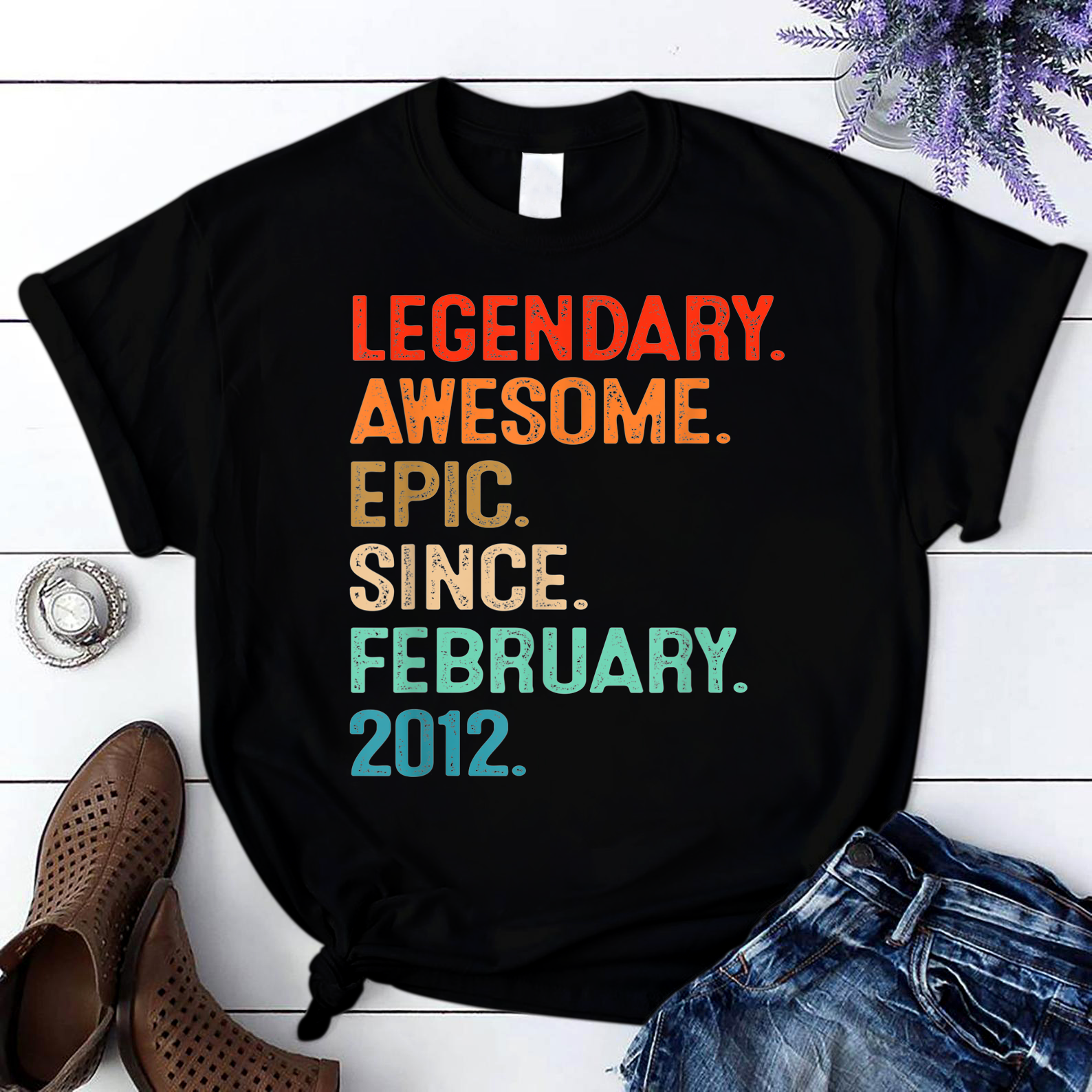 Awesome Since February 2012 9Th Birthday Gift 9 Year Old T Shirt Black Unisex S-6Xl