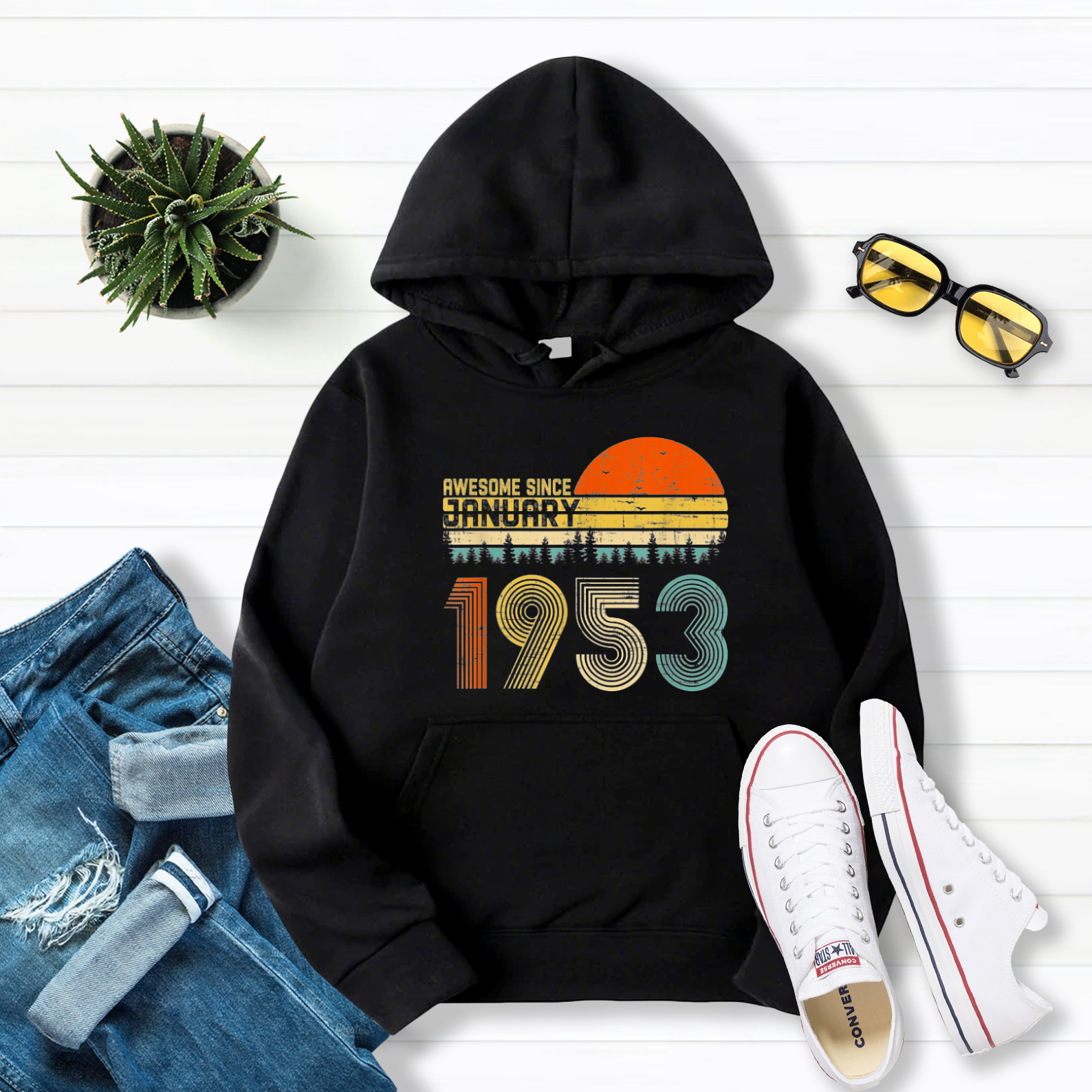 Awesome Since January 1953 68th Birthday Gifts 68 Year Old Pullover Hoodie Black S-5XL