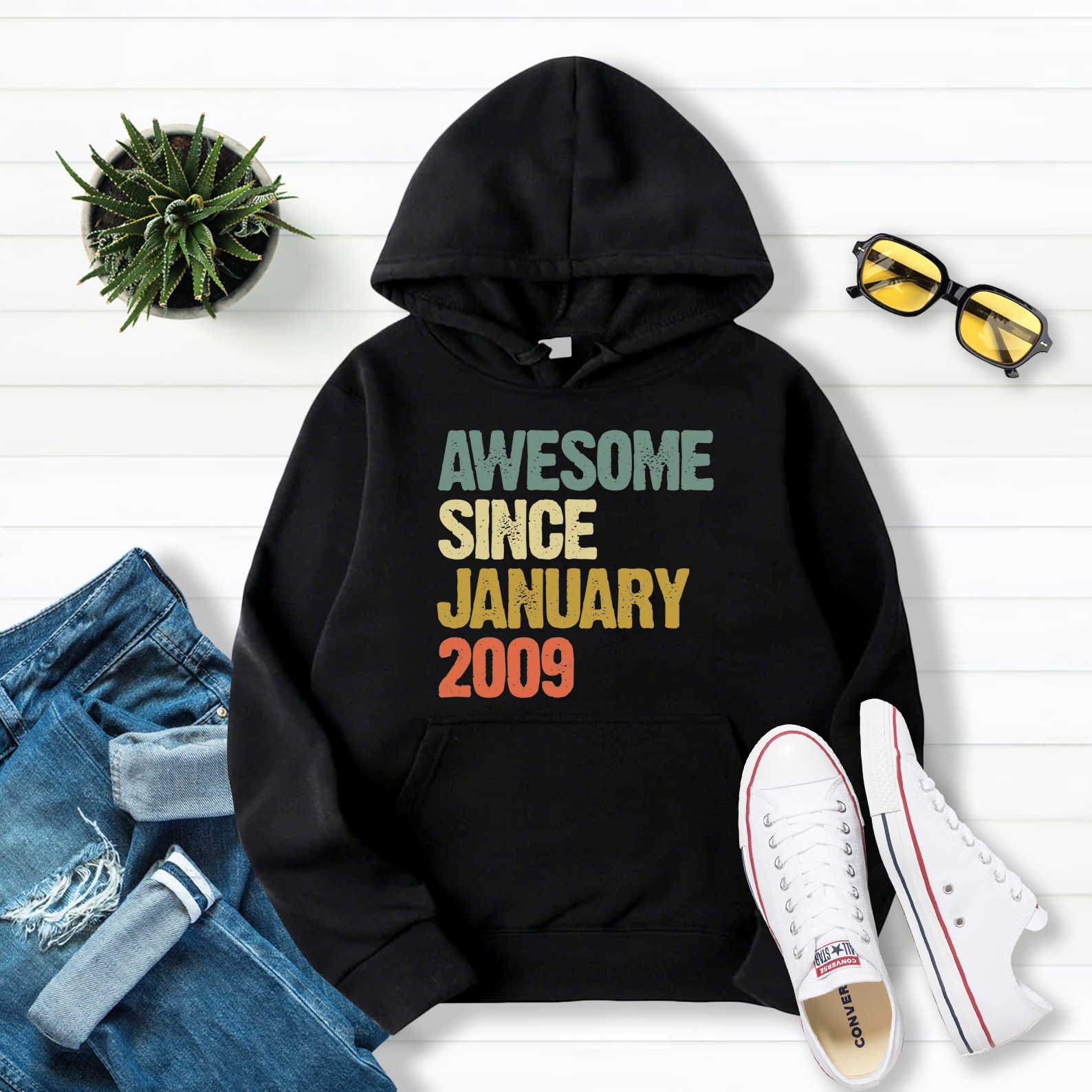 Awesome Since January 2009 10 Years Old 10th Birthday Pullover Hoodie Black S-5XL