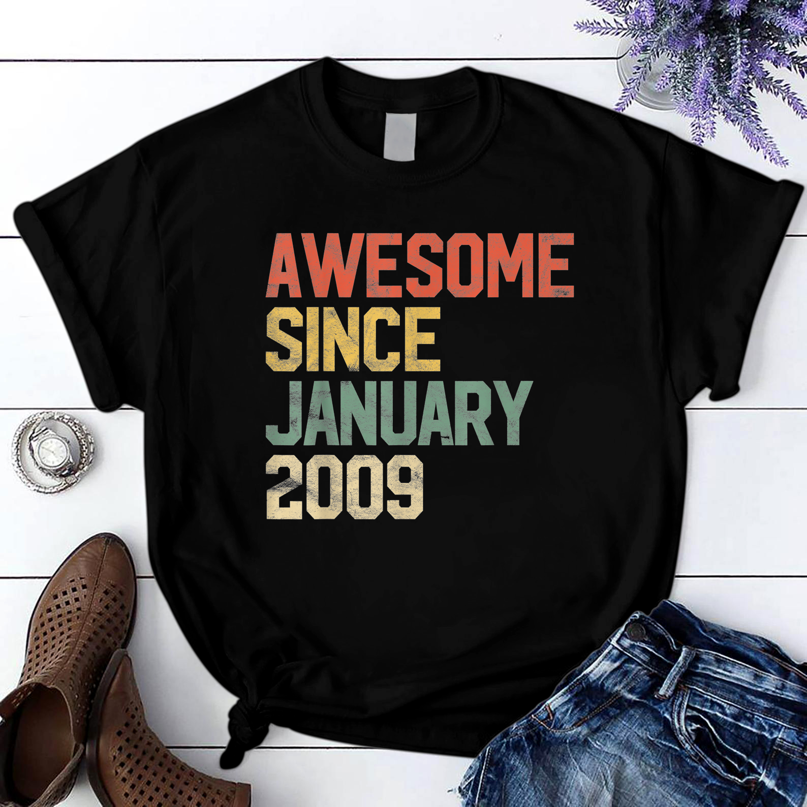 Awesome Since January 2009 12th Birthday Gift 12 Year Old T Shirt Black Unisex S-6XL