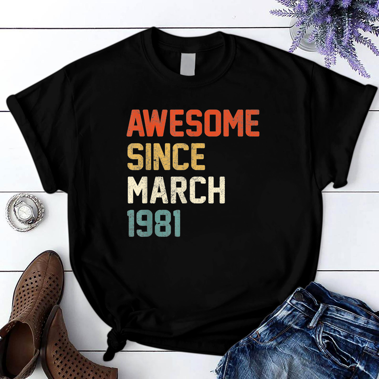 Awesome Since March 1981 40Th Birthday Gift 40 Year Old T Shirt Black Unisex S-6Xl