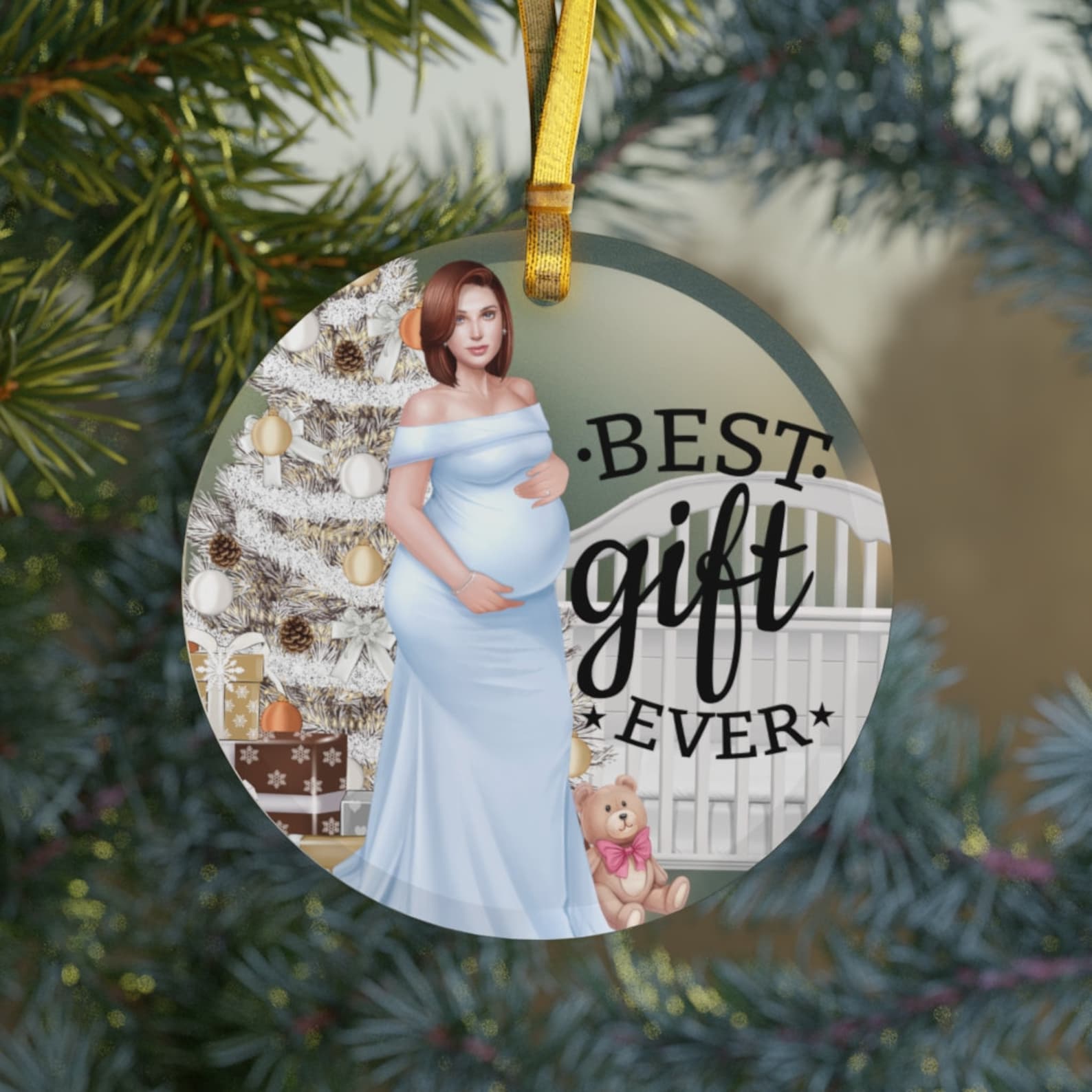 Baby Boy Pregnancy Mompregnant Pregnancy Announcementholiday Baby Shower Gift Biracial Redhead Christmas Ornament