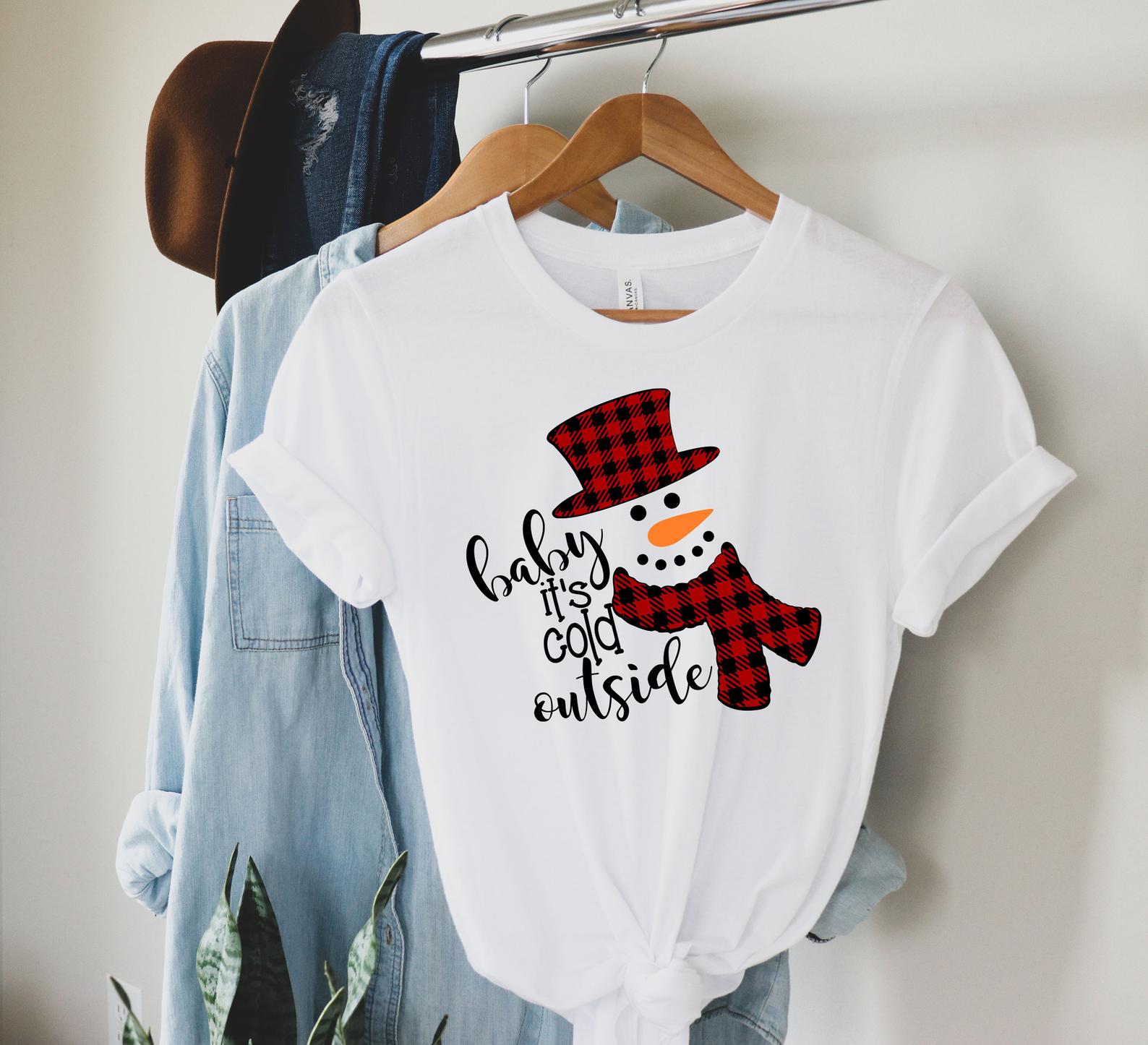 Baby its Cold Outside Shirt Funny Christmas Shirt Snowman Christmas Women T Shirt White S-3XL