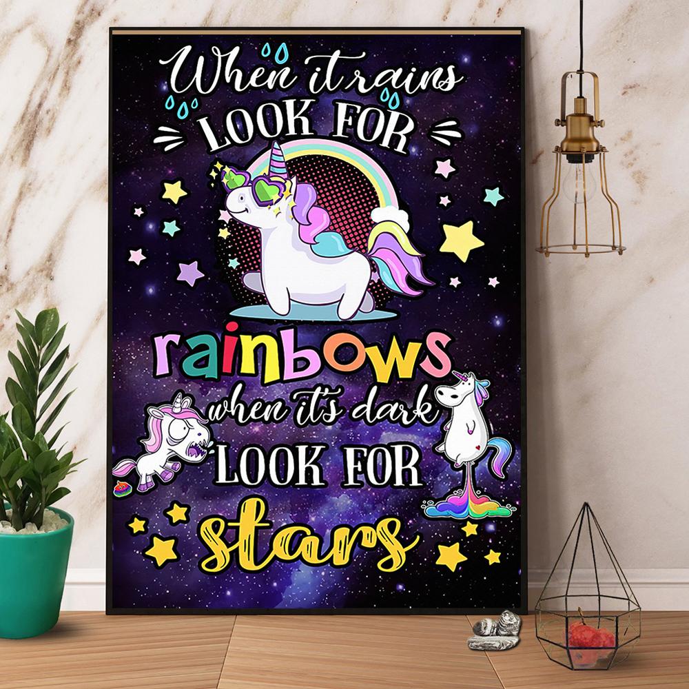 Baby Unicorn When I Look For Rainbows When It'S Dark Look For Stars Satin Poster Portrait No Frame