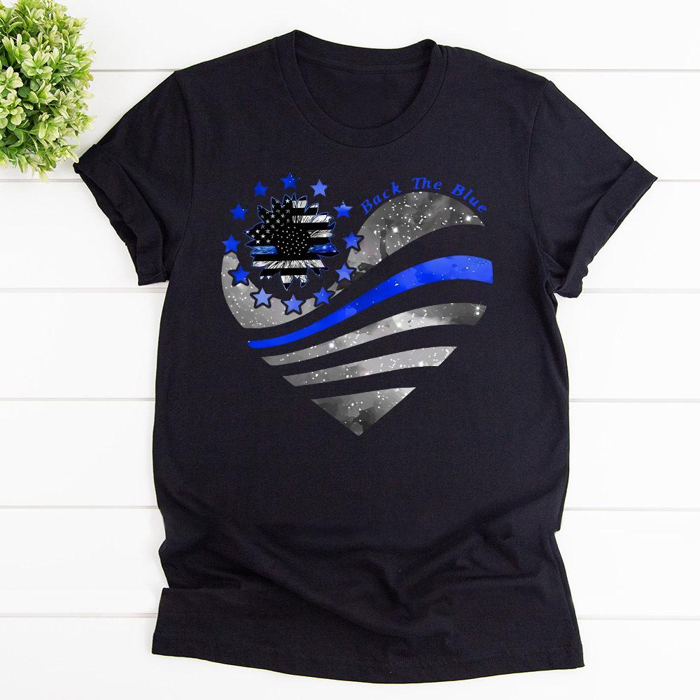 Back The Blue American Sunflower Cotton T Shirt Black Unisex S-6XL