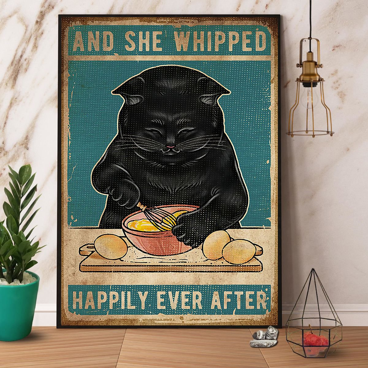 Baking & Black Cat And She Lived Happily Ever After Satin Poster Portrait No Frame