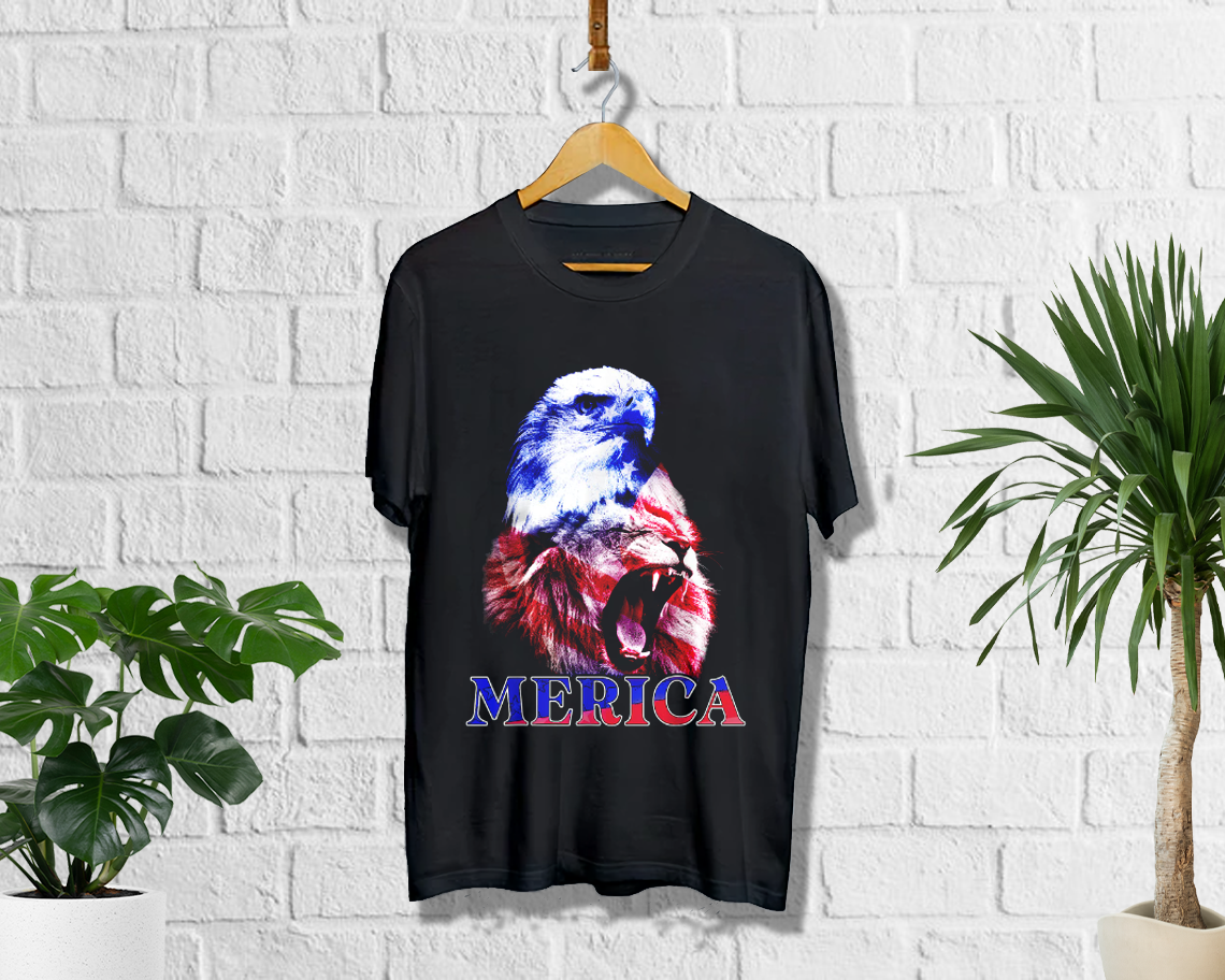 Bald Eagle Merica Lion 4th Of July American Flag T-shirt Unisex S-6xl